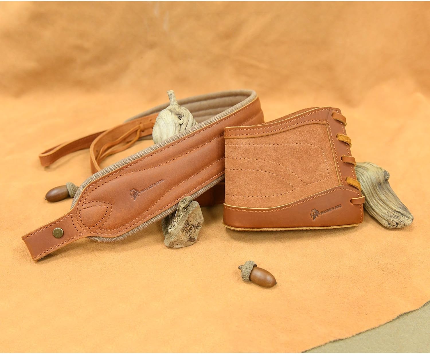 WAYNE'S DOG Leather Gun Buttstock Cheek Rest Pad with Matched Color Sling, Recoil pad with Shooting Rifle Strap
