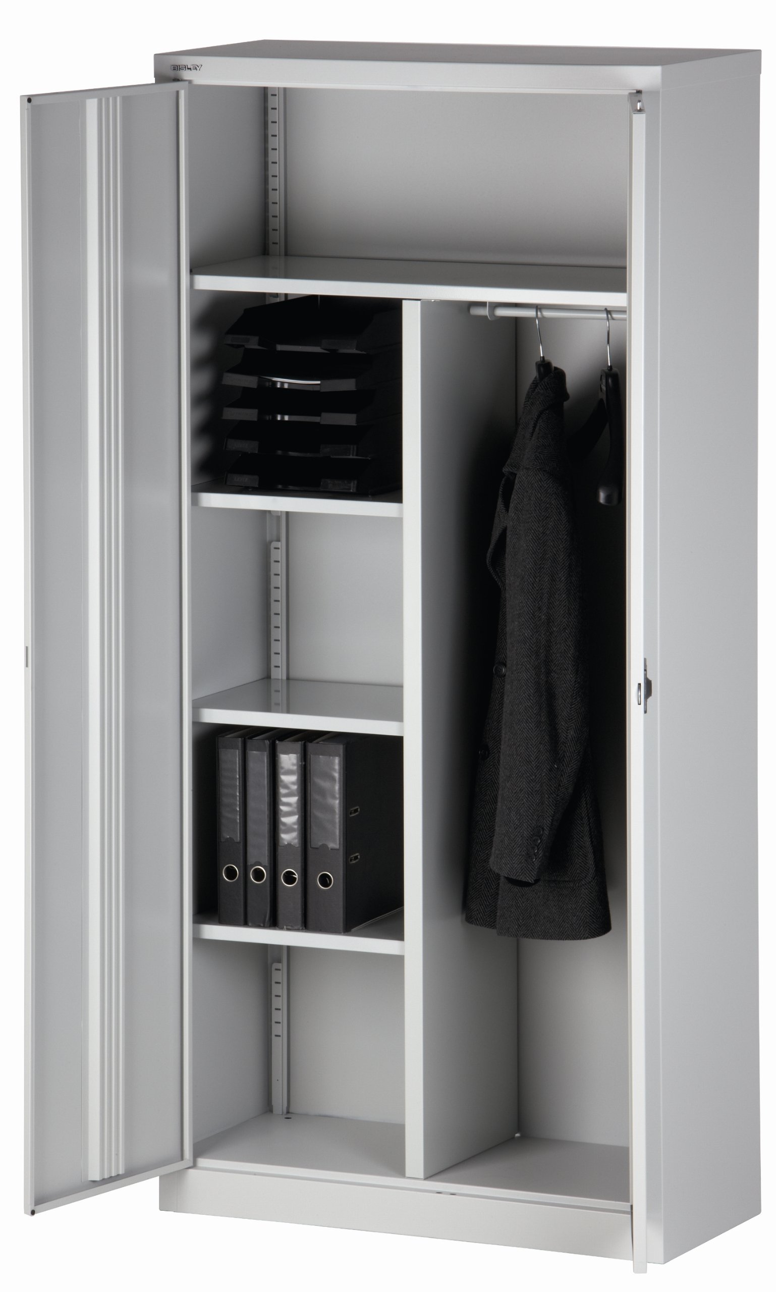 BISLEY Flügeltürenschrank Universal, Garderobeneinsatz, Metall, 645 Lichtgrau, 40 x 91.4 x 195 cm