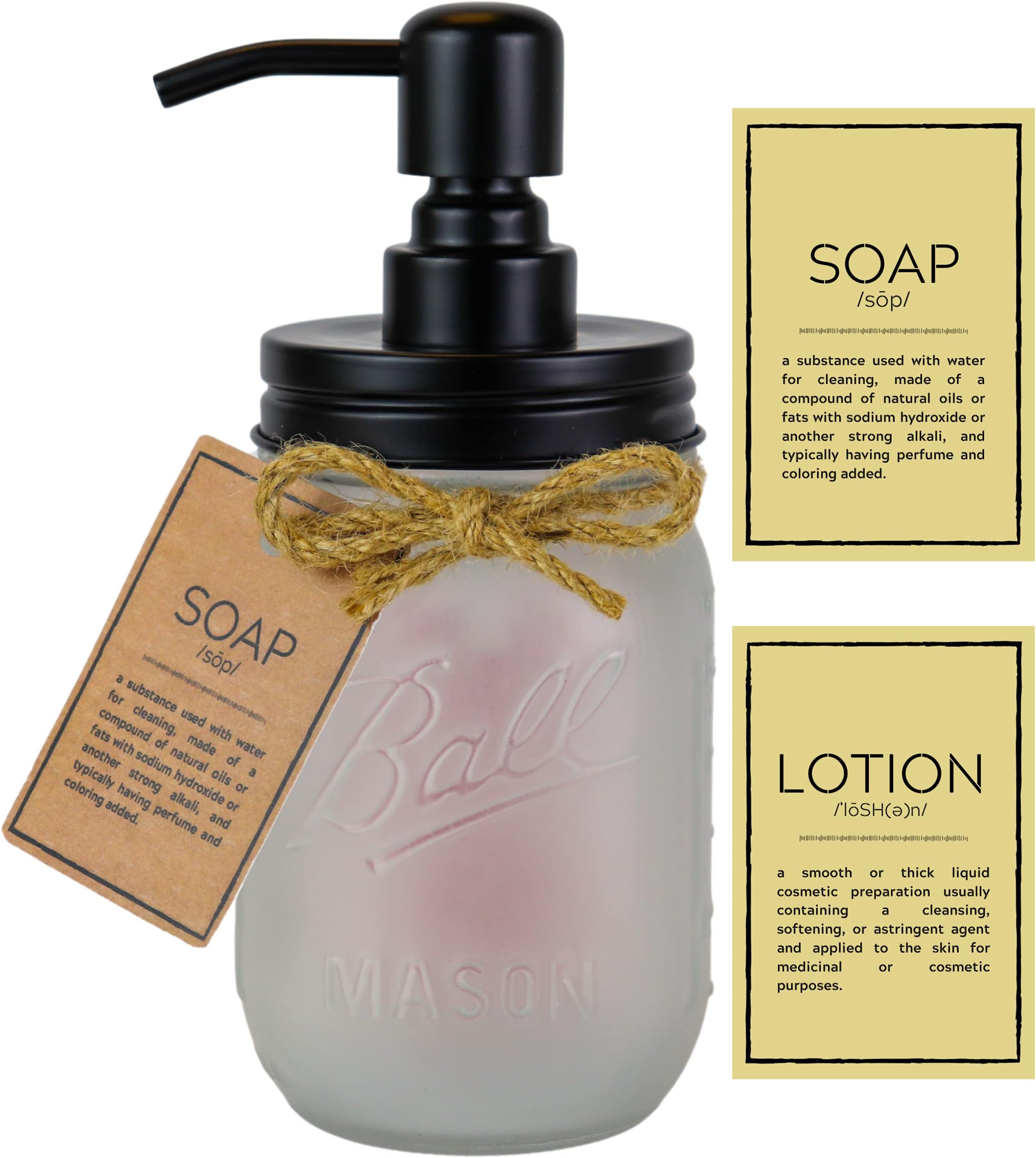 Marino Essentials Frosted Mason Jar Soap Dispenser 16oz | Multi Purpose | Perfect for Kitchen Bathroom Home Decor | Rust Proof Stainless Steel Pump Lid