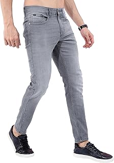 Highlander Mens Tapered Fit Denim Jeans for Man |Jeans Pant Cropped Length|Mid-Rise|Stylish Casual Wear with Stretchable F...