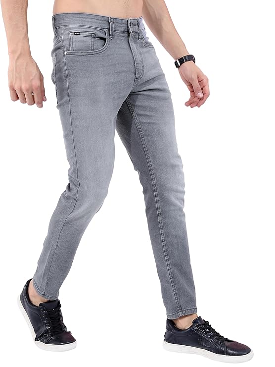 Highlander Mens Tapered Fit Denim Jeans for Man |Jeans Pant Cropped Length|Mid-Rise|Stylish Casual Wear with Stretchable Fabric