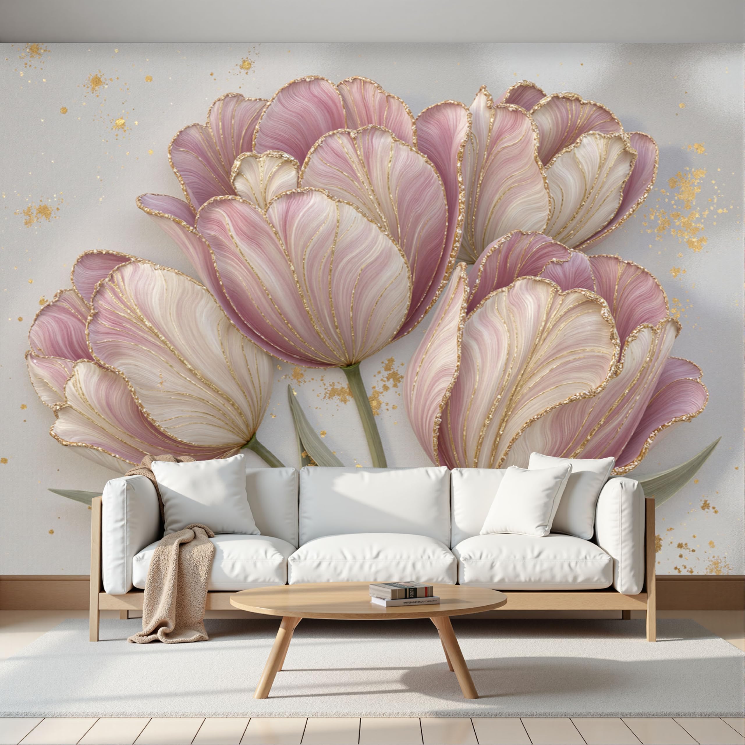 Papier Peint Intissé Tulipe Poésie Florale et Éclat d'Or pour la Maison