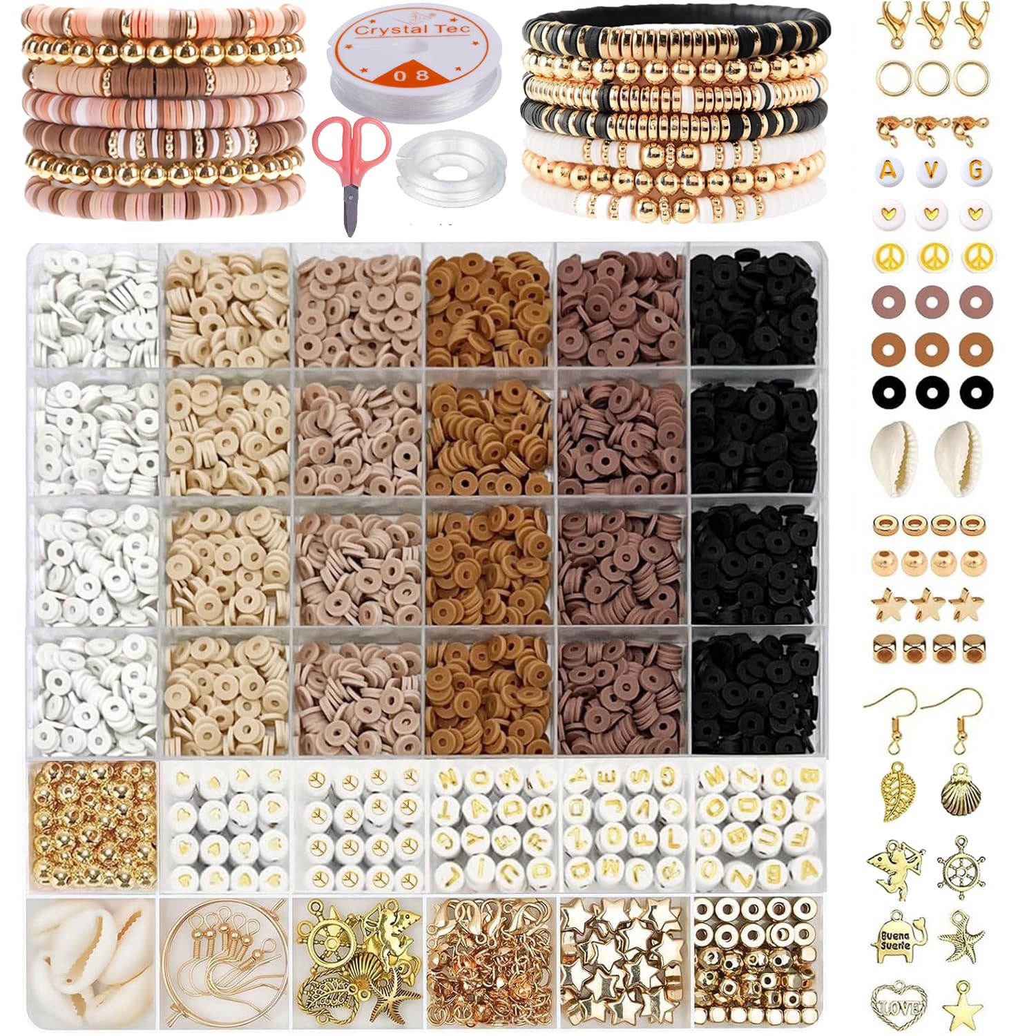 Clay Beads Bracelet Making Kit, 4700 pcs Brown Black Series Jewellery Making Kit