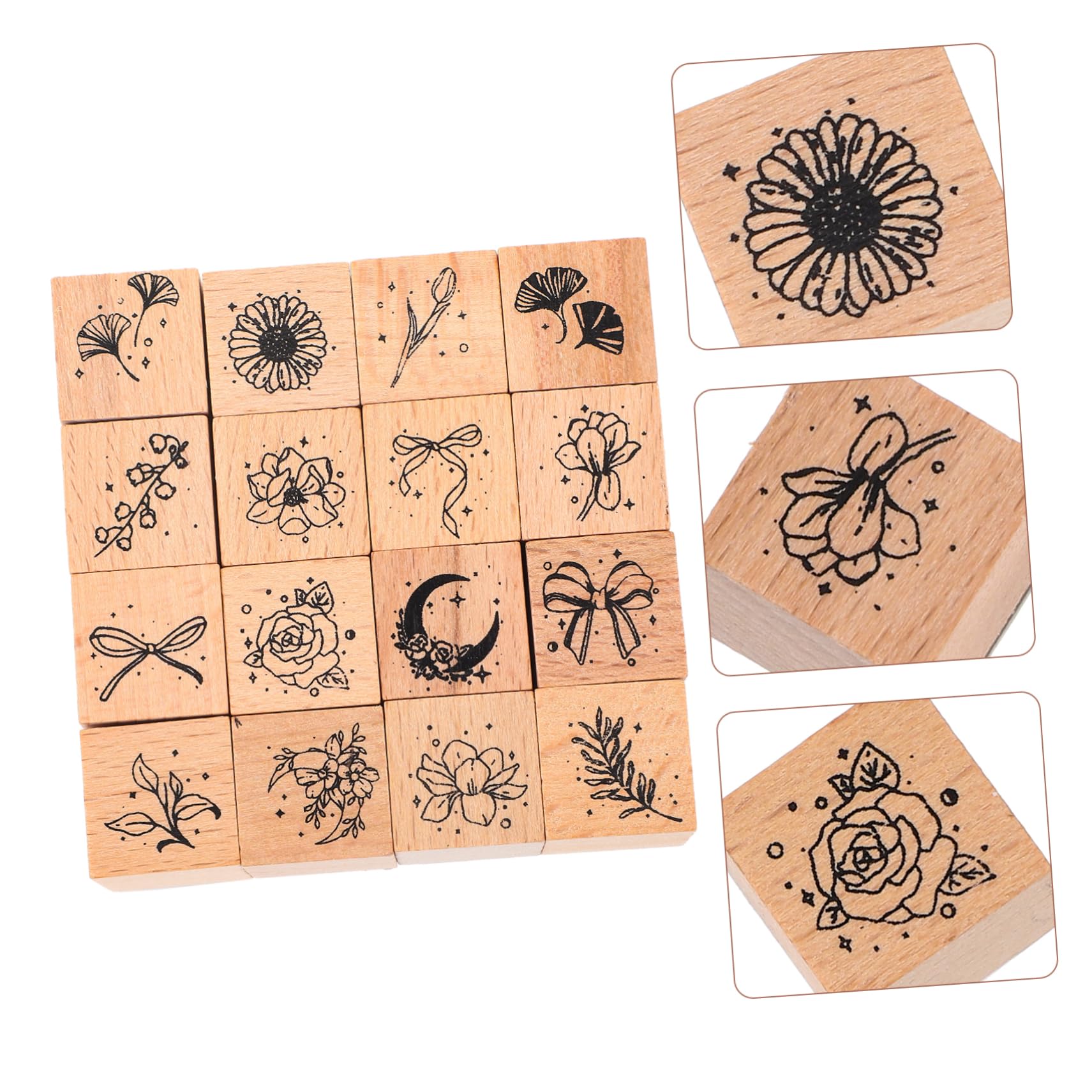 Uonlytech 3 Sätze Kinderstempel Dekorativ Blumen Klare Briefmarken Name Block Buchstempel Stempel Für Sammelalben Handgefertigter Holzstempel Hölzern Chocolate 16 Stück * 3