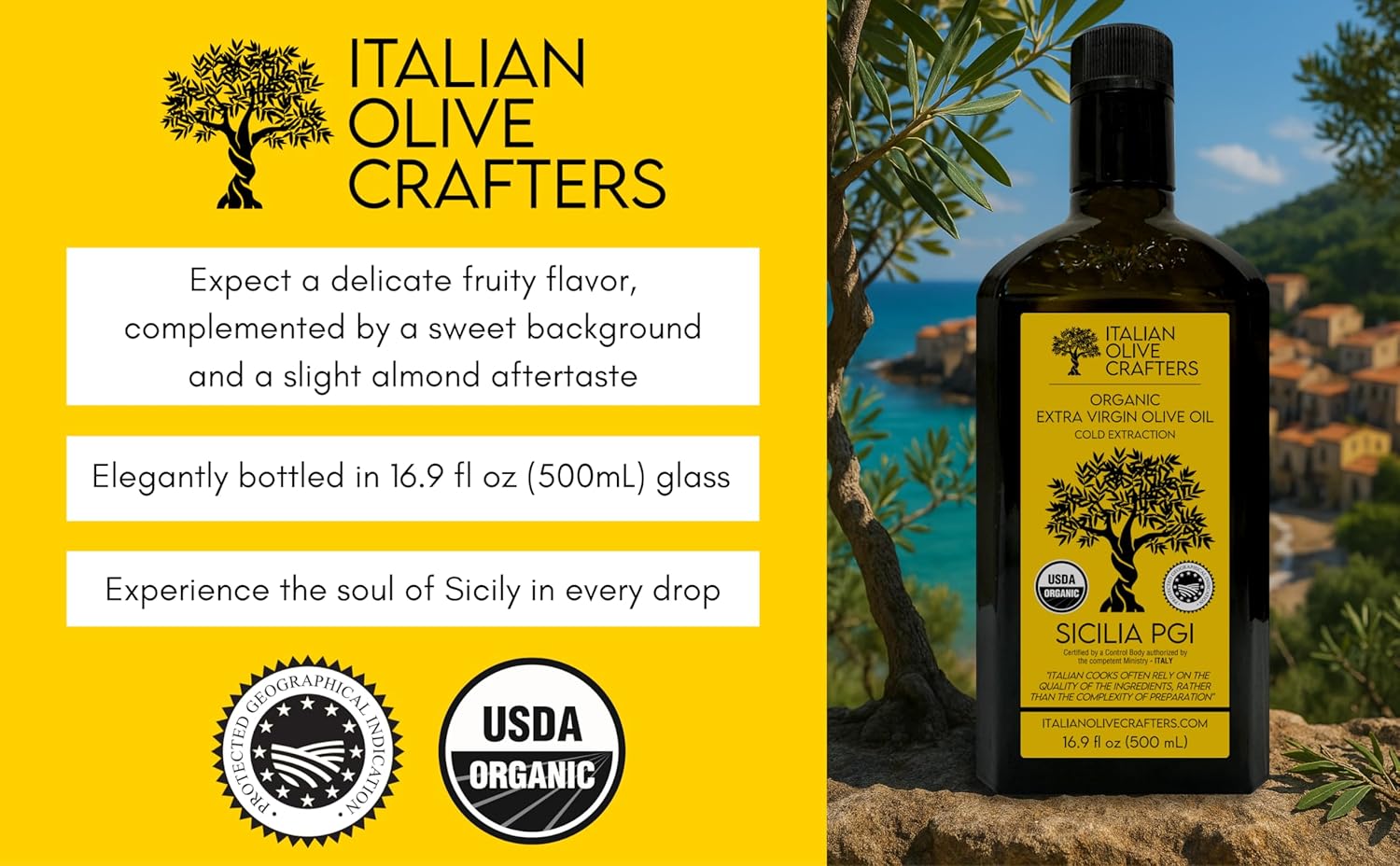 Italian Olive Crafters, Polyphenol Rich Organic Extra Virgin Olive Oil, 16.9 fl oz - Organic Olive Oil Extra Virgin Cold Pressed Glass Bottle - Image 4
