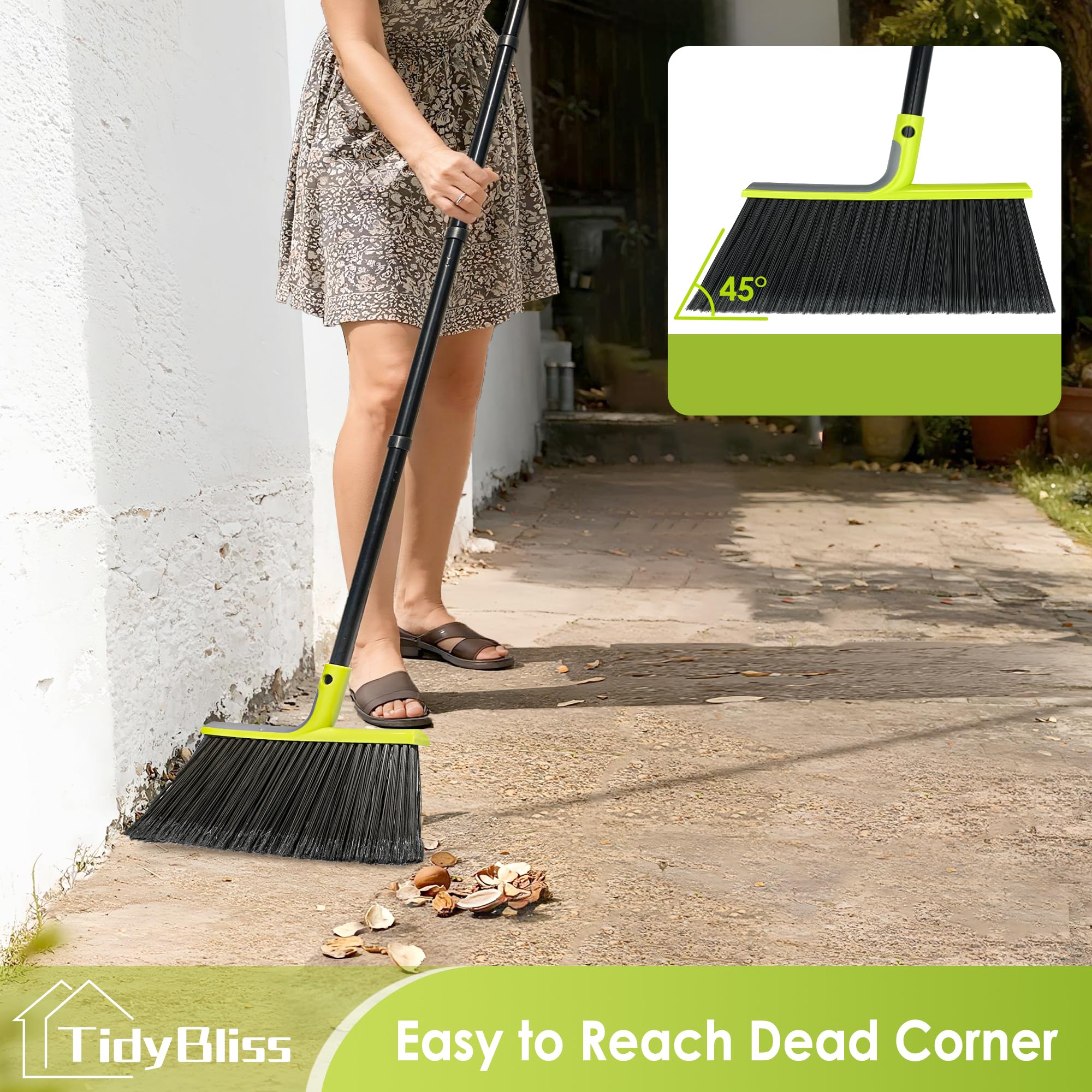 TidyBliss Besen mit Stiel Draußen Innen 4 Packung, 143 cm Gartenbesen Straßenbesen für Terrasse Garten Veranda Terrass, Geschäft Restaurant Garage Haus Lobby Hartholzböden (Grün)