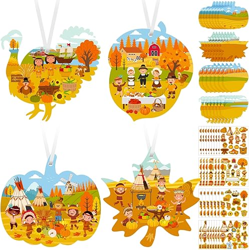 Miniatura 1 de Civaner Juego de 32 calcomanías de Acción de Gracias para niños, decoración de fiesta de Acción de Gracias, Turquía, calabaza, bellota, hoja de