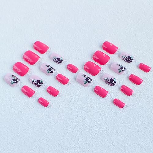 Miniatura 133 de 24 uñas postizas cuadradas medianas con punta francesa a presión, pegamento brillante en las uñas, uñas postizas de cobertura completa con diamantes