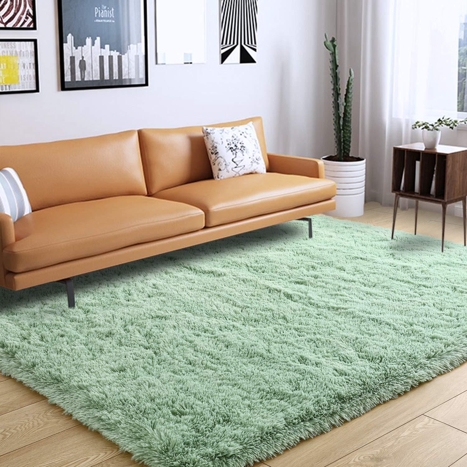 DweIke Fluffy Shaggy Rugs, 3x5 Feet Green Plush Rugs for Girls Bedroom, Soft Kids Room Carpets, Small Bedside Rug, Upgrade Non-Slip Rugs for Children Nursery Dorm Home Decor, Green