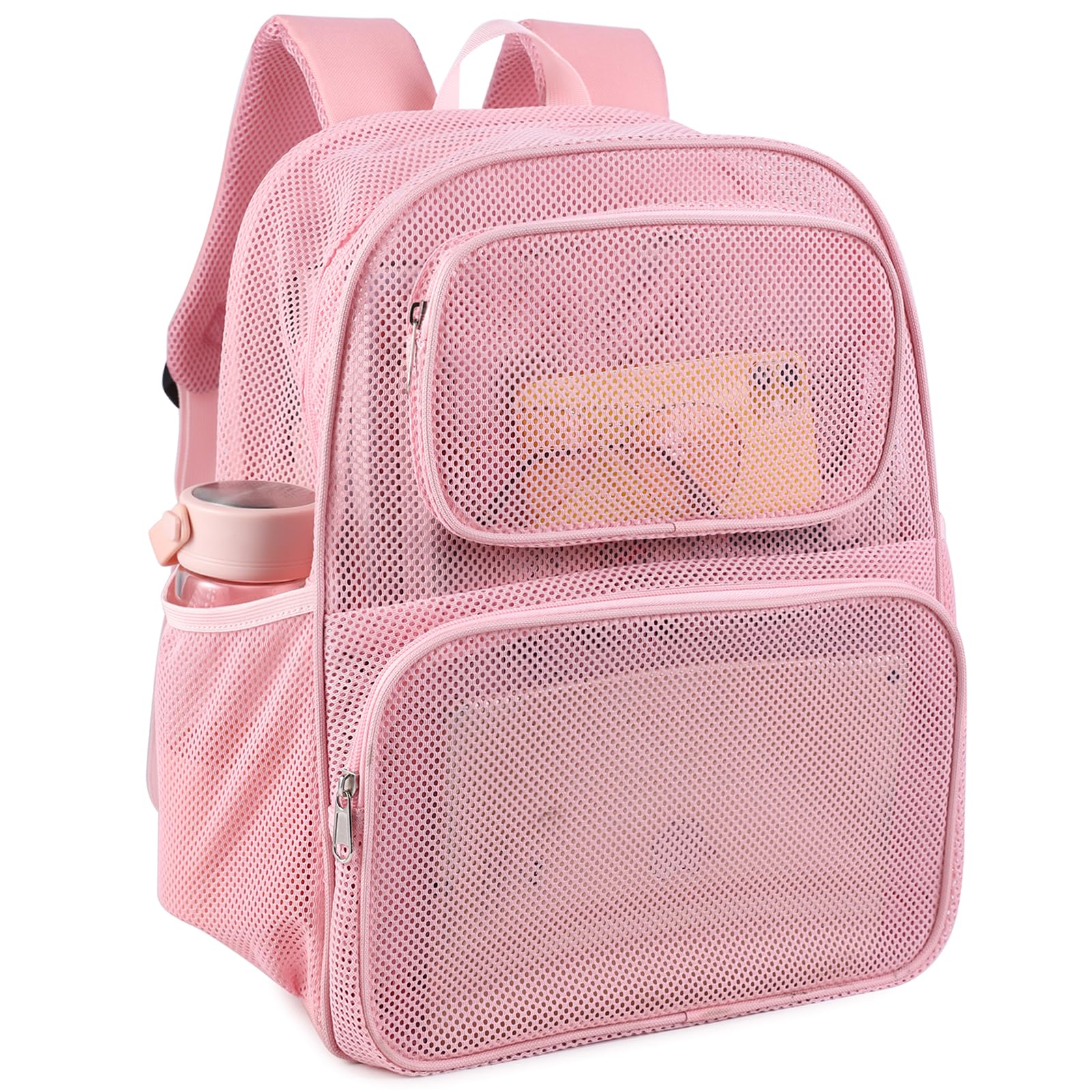 COVAX Large Mesh Bookbag, Semi-transparent College Backpack, See Through Mesh Backpack with Bungee and Comfort Padded Straps for Travel, Swimming,