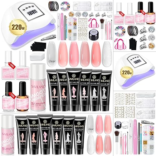 Vista 8 de SAVILAND Kit de uñas de gel de poli iniciador: 4 colores de gel de uñas de polietileno transparente natural con solución de deslizamiento de lámpara