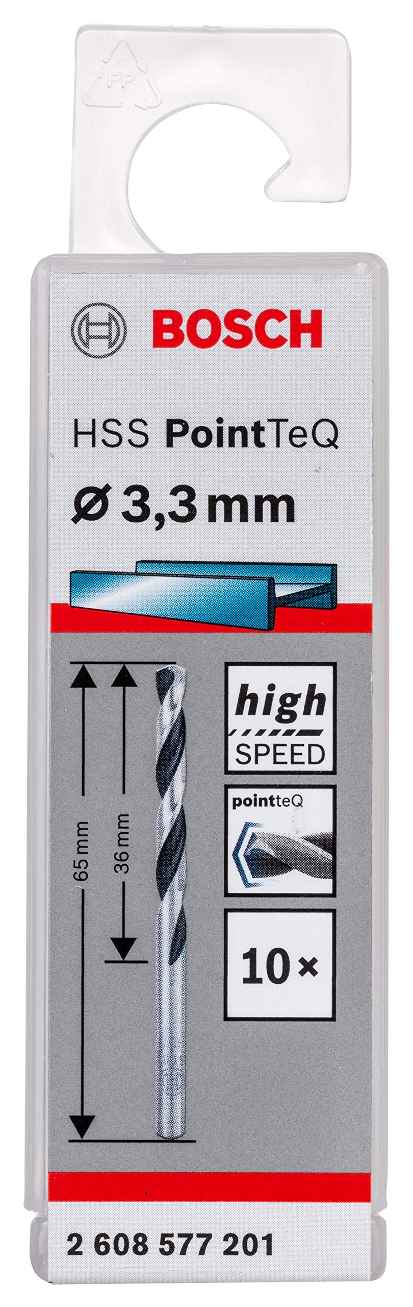 Bosch Professional 10-piece PointTeQ HSS Twist Drill Bit (for Metal, 3.3 x 36 x 65 mm, Drill Driver Accessories)