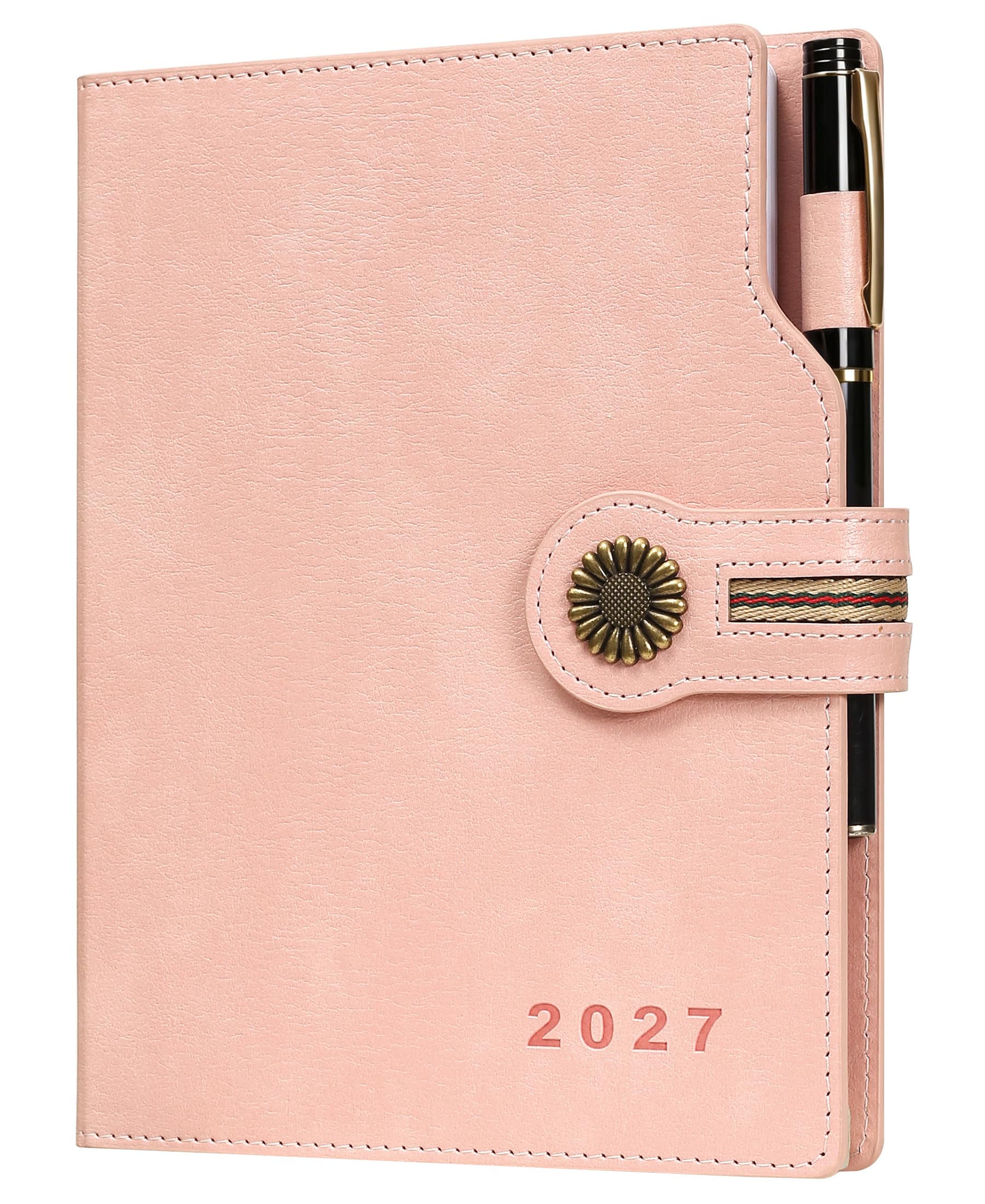 2027 Weekly Diary A5 Week to View – Rose Classic Planner with Strap Closure, Hardcover Diary, 100gsm Paper, Pocket & Pen Holder