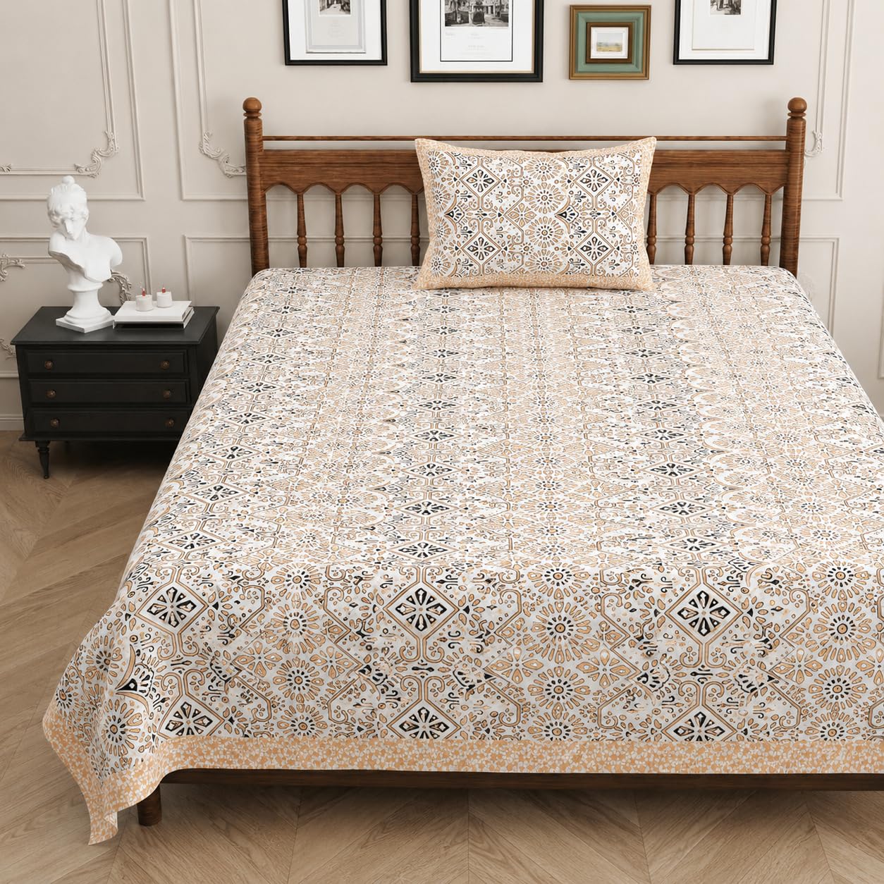 Urban Jaipur 100% Cotton Single Bedsheet for Single Bed, 1 Cotton Single Bed (60 x 90 inches) with 1 Pillow Cover | 240 TC Single Bed Bedsheet | (Orange, Geometric)-picture-15