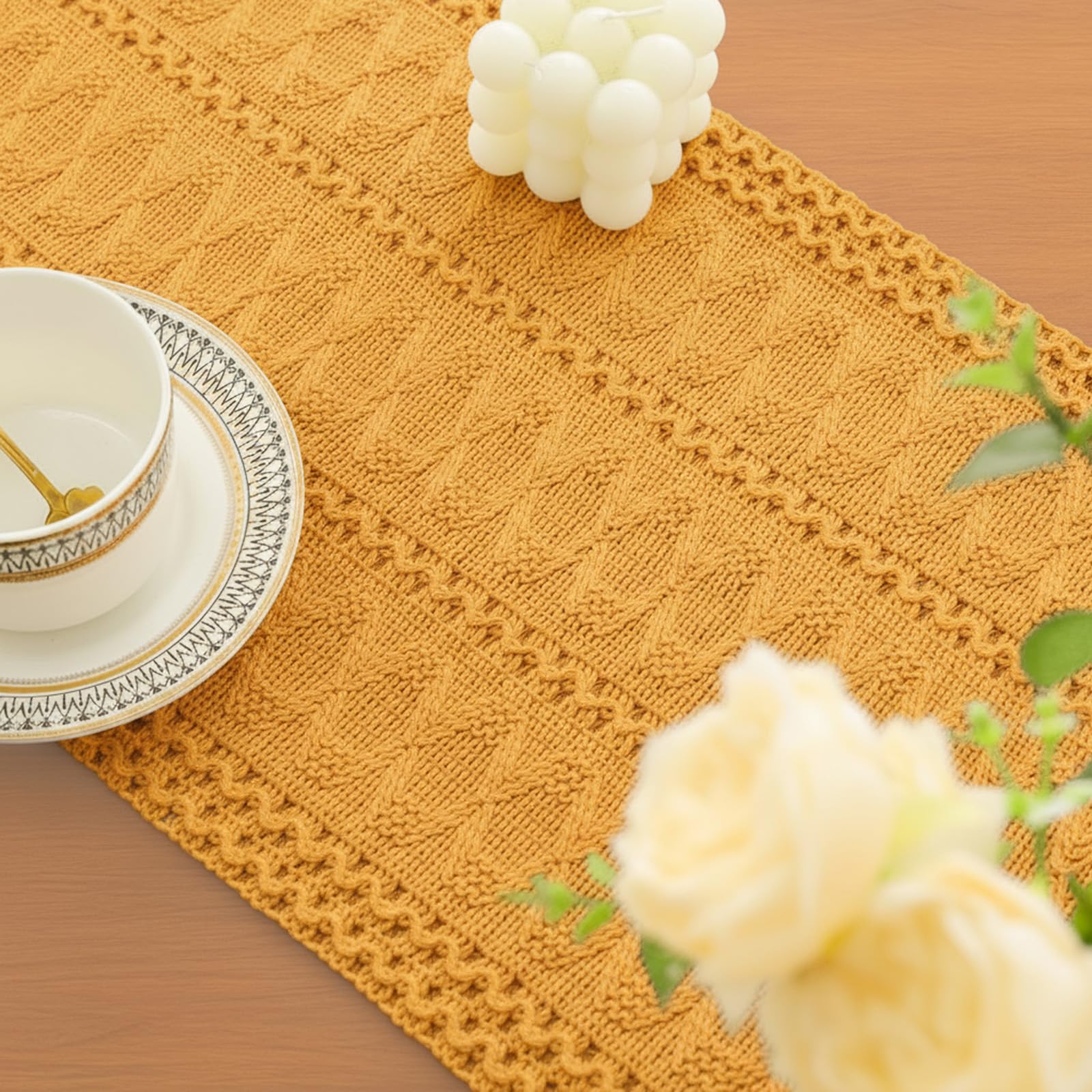 Wracra Runner da Tavolo macramè in Lino e Cotone, Runner da Tavolo 90cm