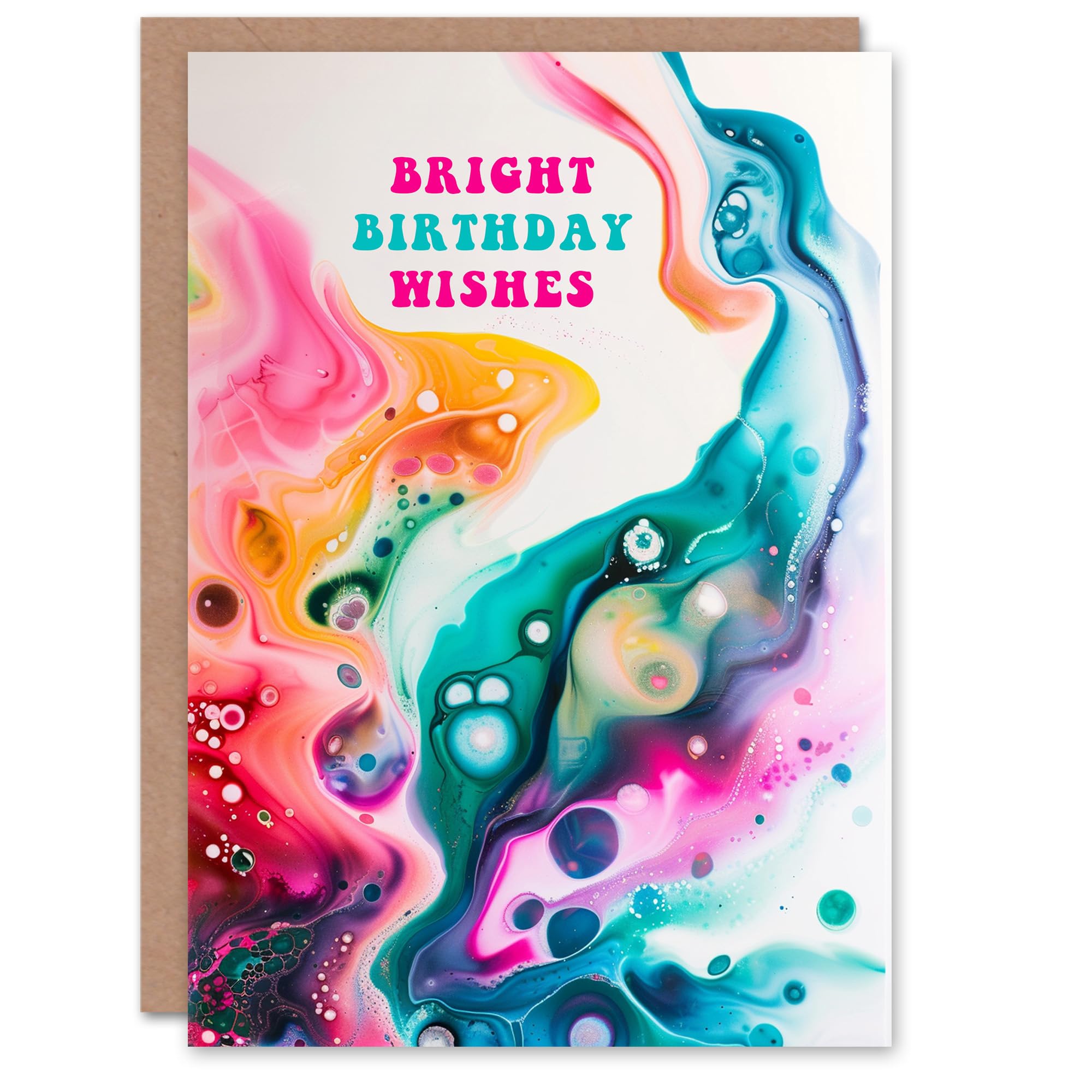 Artery8 Birthday Card Paint Pouring Bright Abstract Rainbow Painting Blank Arty Art All Occasion Greeting Card