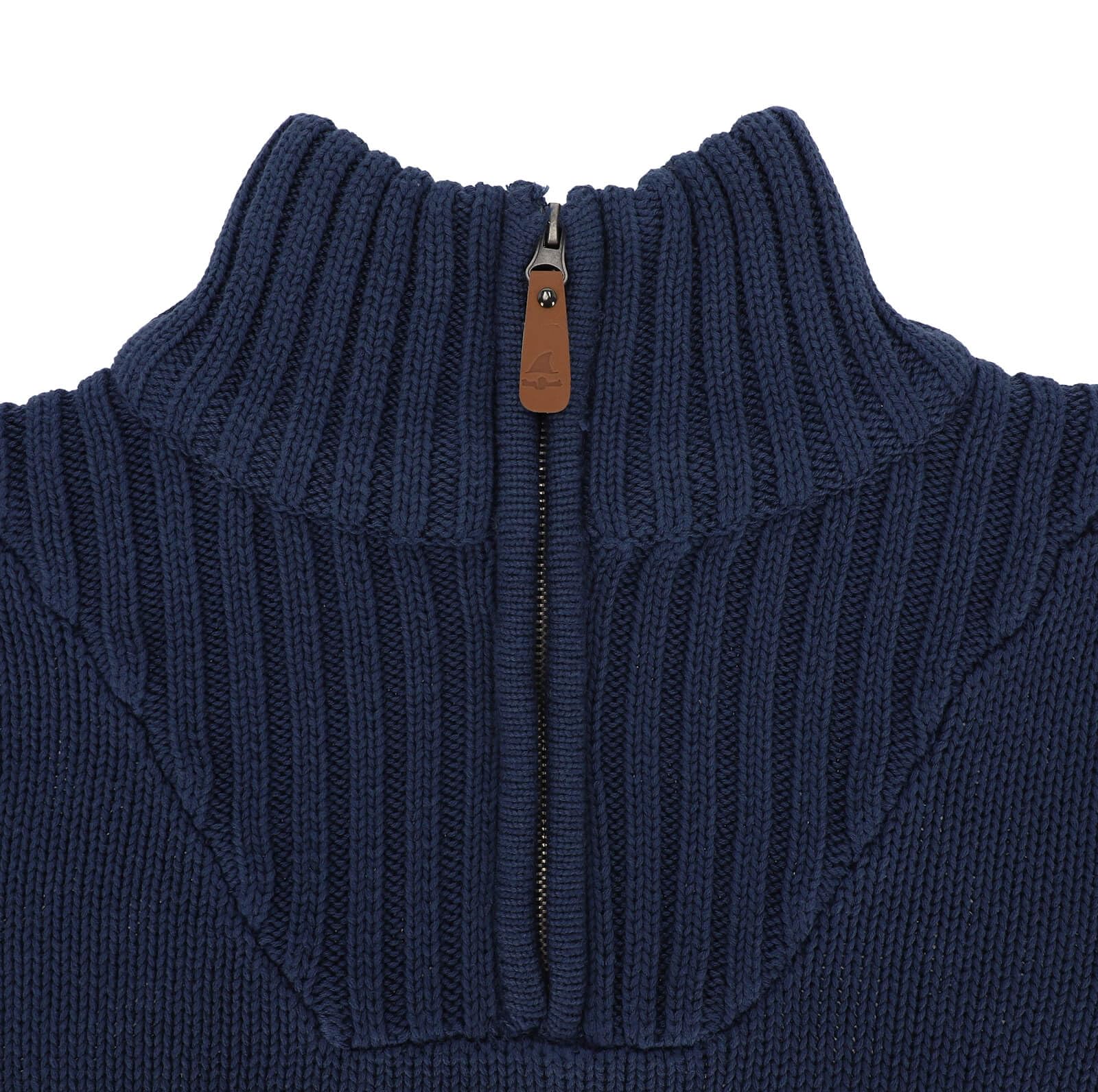 tomBrook Herren Strick-Troyer Unifarben - Troyer-Pullover Strickpullover mit Stehkragen und Reißverschluss in Grau-Grün Größe S