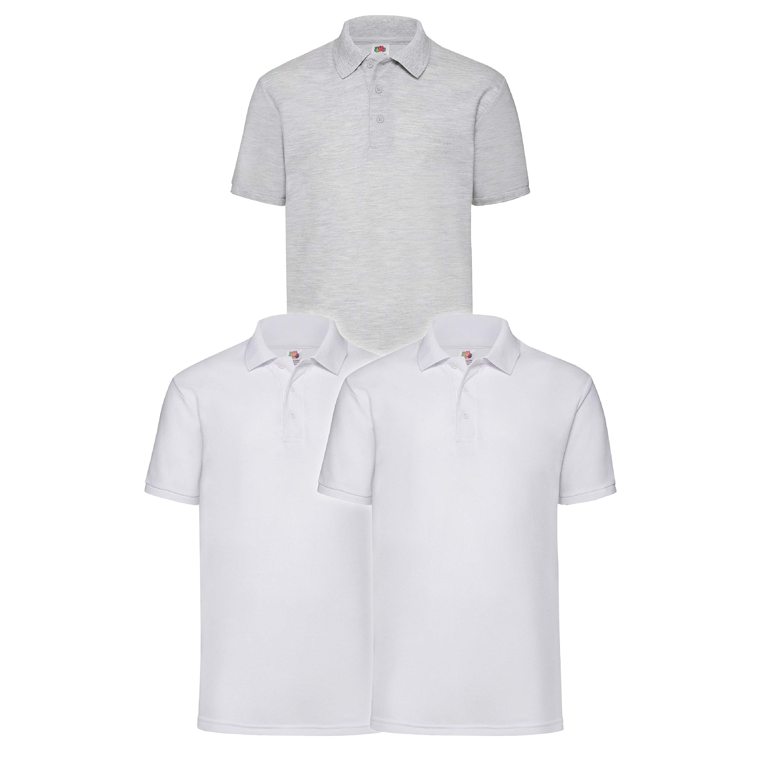 Fruit of the Loom Men's Polo Shirt (Pack of 3), 2white1grey, XXXX-Large