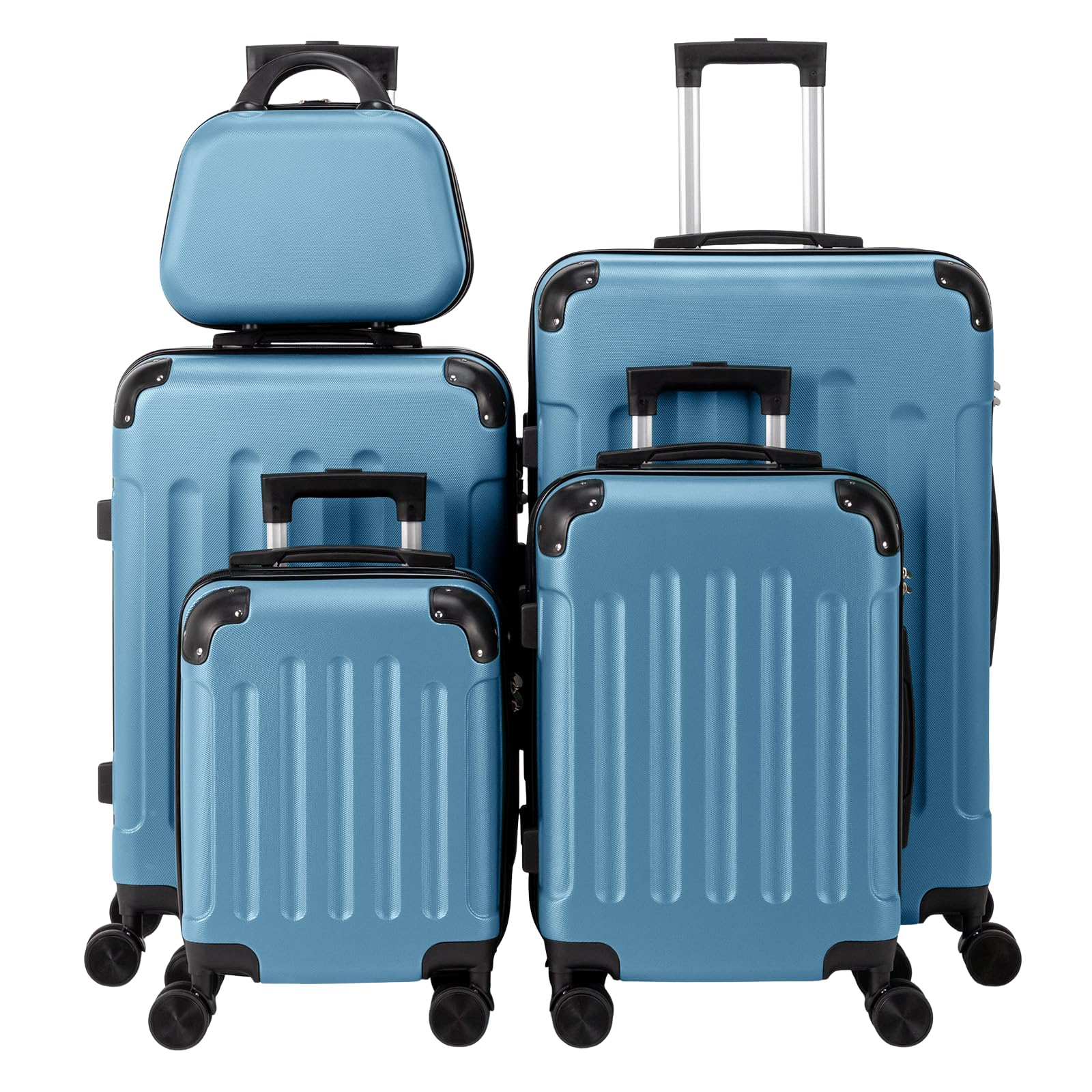 LEADZM Kofferset 5 teilig, Reisekoffer Set, Koffer Set Hartschalen-Trolley aus ABS mit Teleskopgriff, Handgepäck