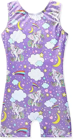 Leotards for Girls Gymnastics Toddler Dance Biketards Mermaid Unicorn Athletic Dance Wear Shiny Rainbow Blue Hotpink