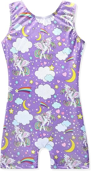 Leotards for Girls Gymnastics Toddler Dance Biketards Mermaid Unicorn Athletic Dance Wear Shiny Rainbow Blue Hotpink