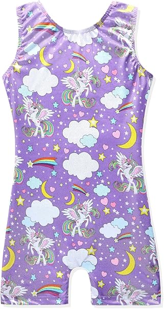Leotards for Girls Gymnastics Toddler Dance Biketards Mermaid Unicorn Athletic Dance Wear Shiny Rainbow Blue Hotpink