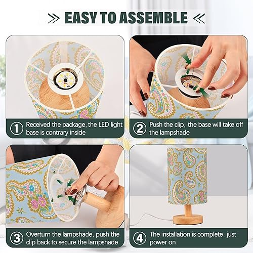 Miniatura 4 de Retro moda flor Paisley oro verde azulado noche lámpara de lectura habitación luz noche para dormitorio universitario lámparas de mesa para niños