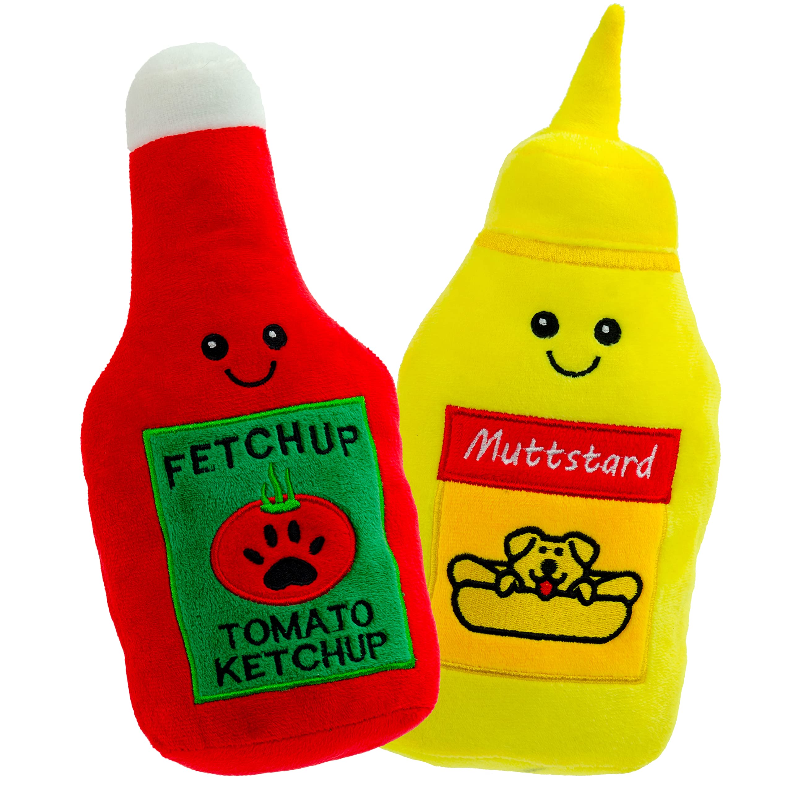 Giftable WorldPet Plush Pet Toy Fruits, Cupcakes, Ice Creams, Mug with Squeaker Dog Chew Toy (10" Ketchup & Mustard)