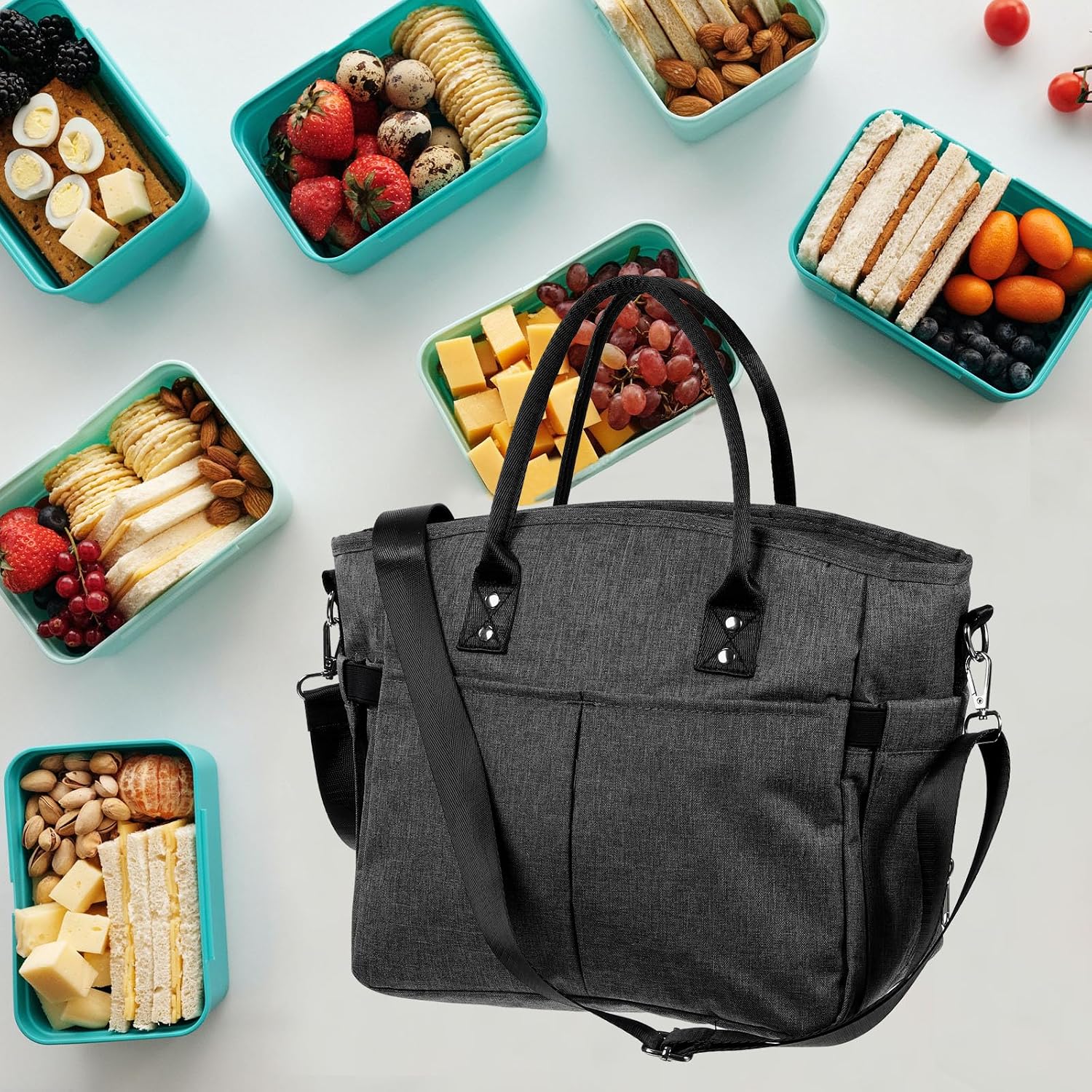 PATIKIL Insulated Lunch Bag, Oxford Cloth Waterproof Lunch Tote Bag Thermal Portable Lunch Box Food Container for Work Office Picnic Outdoor, 10.63"x5.91"x11.02", Black