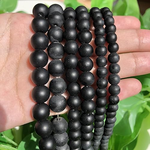 Miniatura 4 de Yochus 60 cuentas de piedras preciosas de ónix negro mate natural, 0.236 pulgadas (0.236 in), cuentas redondas sueltas para hacer joyas, aretes,