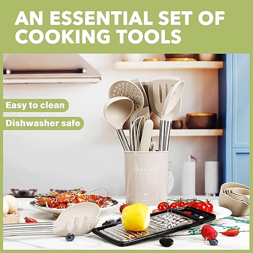 Miniatura 7 de Juego de utensilios de cocina grandes, juego de espátulas de 35 piezas con soporte, juego de utensilios de cocina de silicona con mango de acero