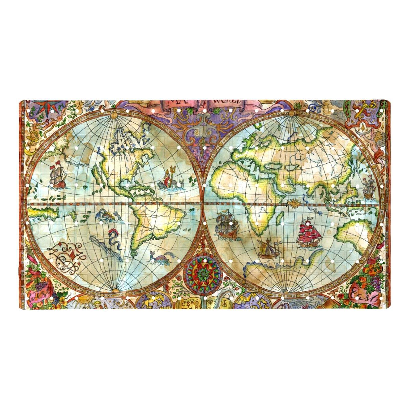 Rutschfeste Badematten mit Vintage-Weltkarten-Motiv, für Badezimmer, rechteckige Badewannenmatte, maschinenwaschbar, 40 x 70 cm
