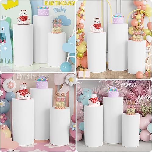 Miniatura 84 de Wokceer Fundas de soporte de pedestal de cilindro para fiesta, 3 piezas, soporte de cilindro dorado de elastano para cubiertas de fiesta, soporte