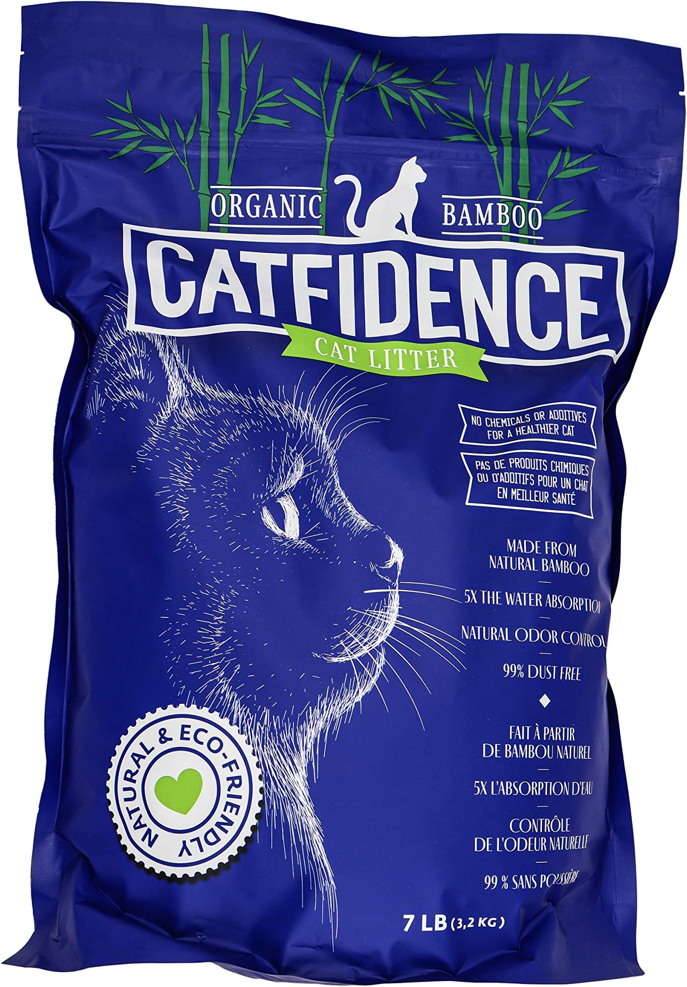 Catfidenceยฎ Cat Litter - Organic Bamboo Unscented, Dust Free Kitty Litter - Long Lasting Odor Control & Fast Drying Cat Litter for Multi-Cats - (7 Lb,1 Bag of Litter)