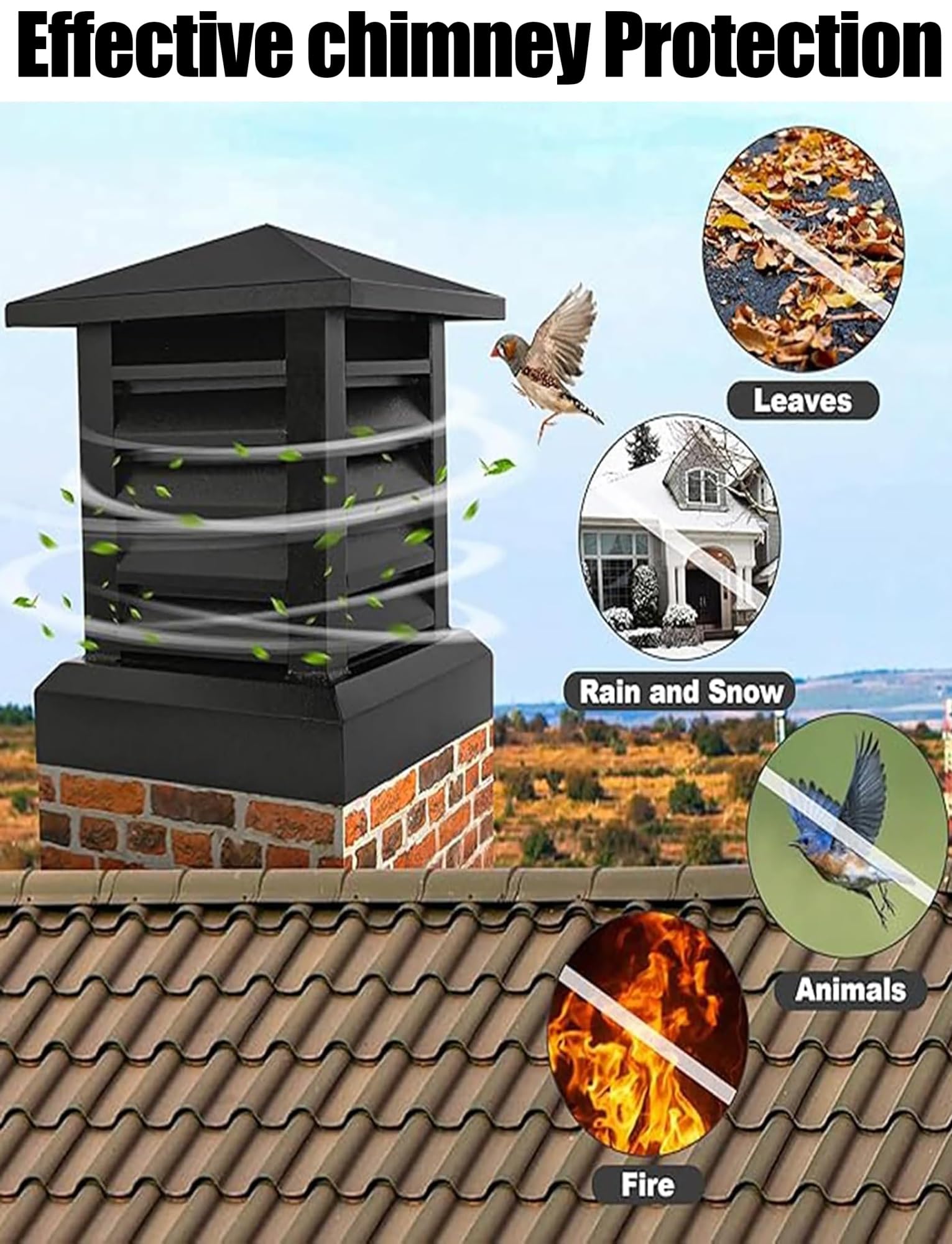 Comignolo con Design a lamelle inclinate per la Ventilazione del Camino e la Protezione antiruggine per Esterni.