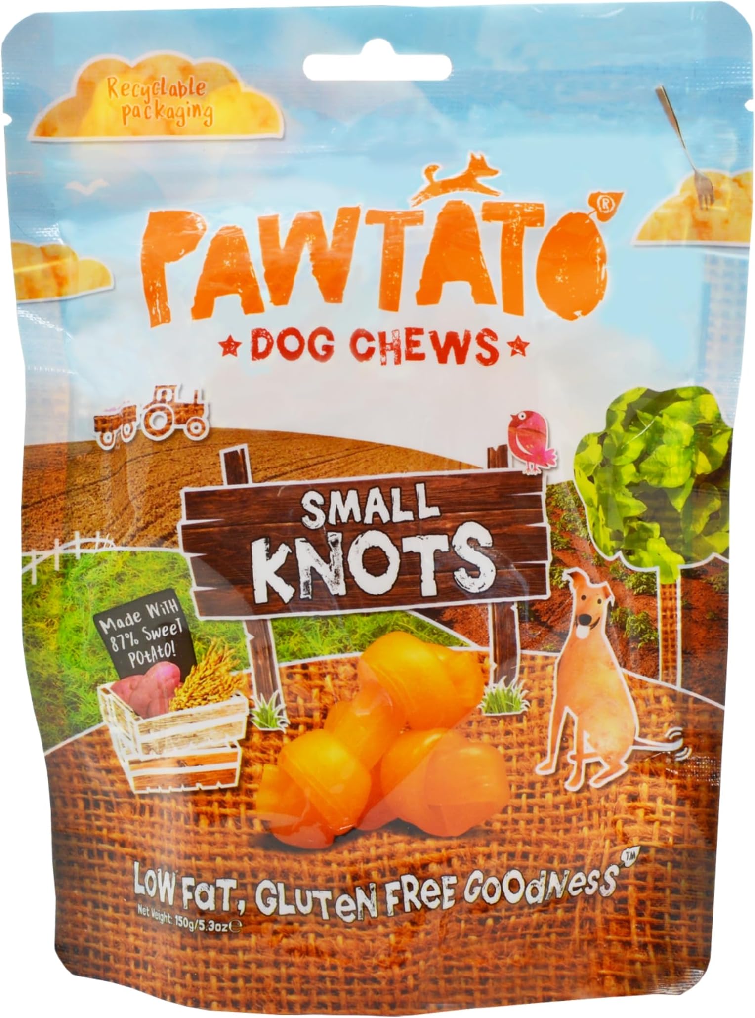 Small Vegan Dog Chews Knots 150g – Natural Rawhide Alternative Dog Treats, Low Fat, Plant-Based, Hypoallergenic Sweet Potato Chews