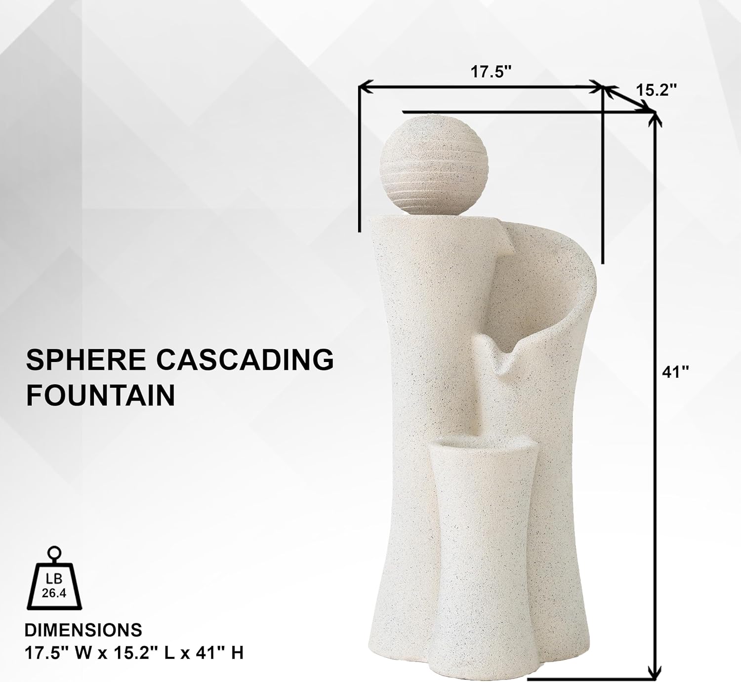 Xbrand 41" Modern Sphere Curve Cascading Fountain, Resin