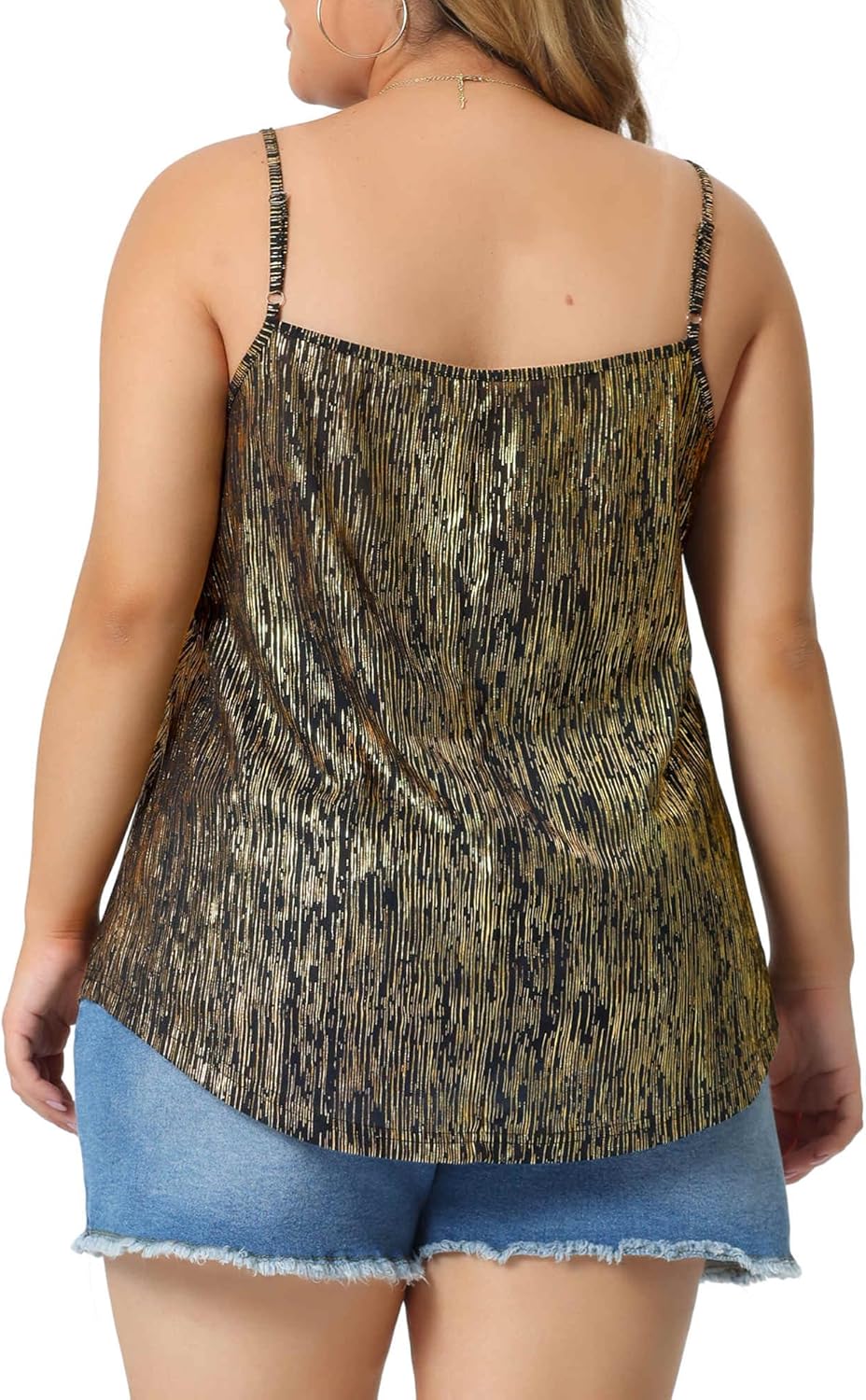 Agnes Orinda Plus Size Sequin Tank Tops for Women V Neck Bronzing Glitter Cami Sleeveless Camisole Vest - Image 4
