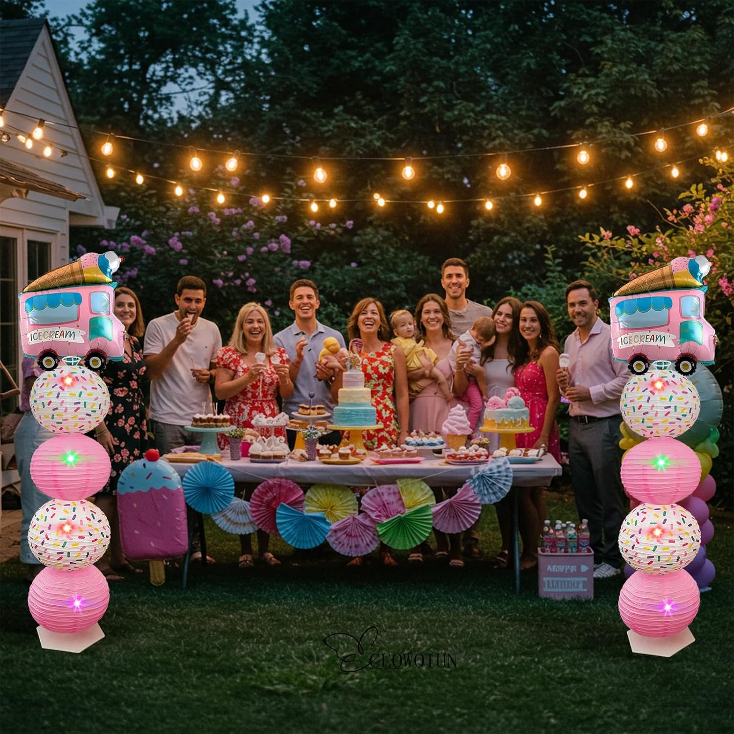 Ice Cream Balloon Column Stand Kit and Paper Lantern 2 Sets 5 Feet with Reusable Metal Telescopic Design for Ice Cream Parties, Birthday Decorations for Girls,Wedding, Baby Shower - Image 6