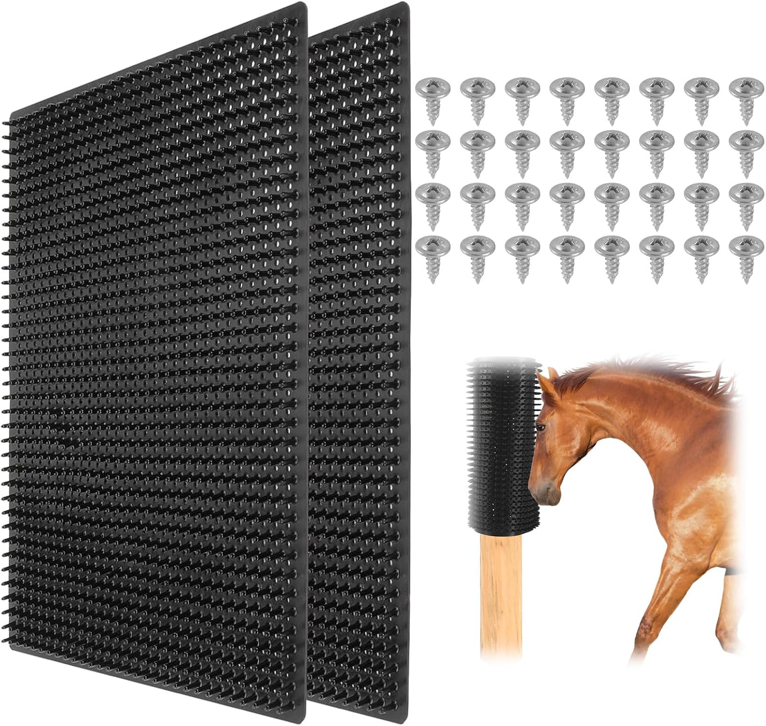 Horse Scratching Post Pad Goat Playground Toys for Horses Goats Dog to Play with Livestock Scratching Brush for Small Farm Animal Goat Sheep Cow Pig-2 Pack (14.2" x11.8")