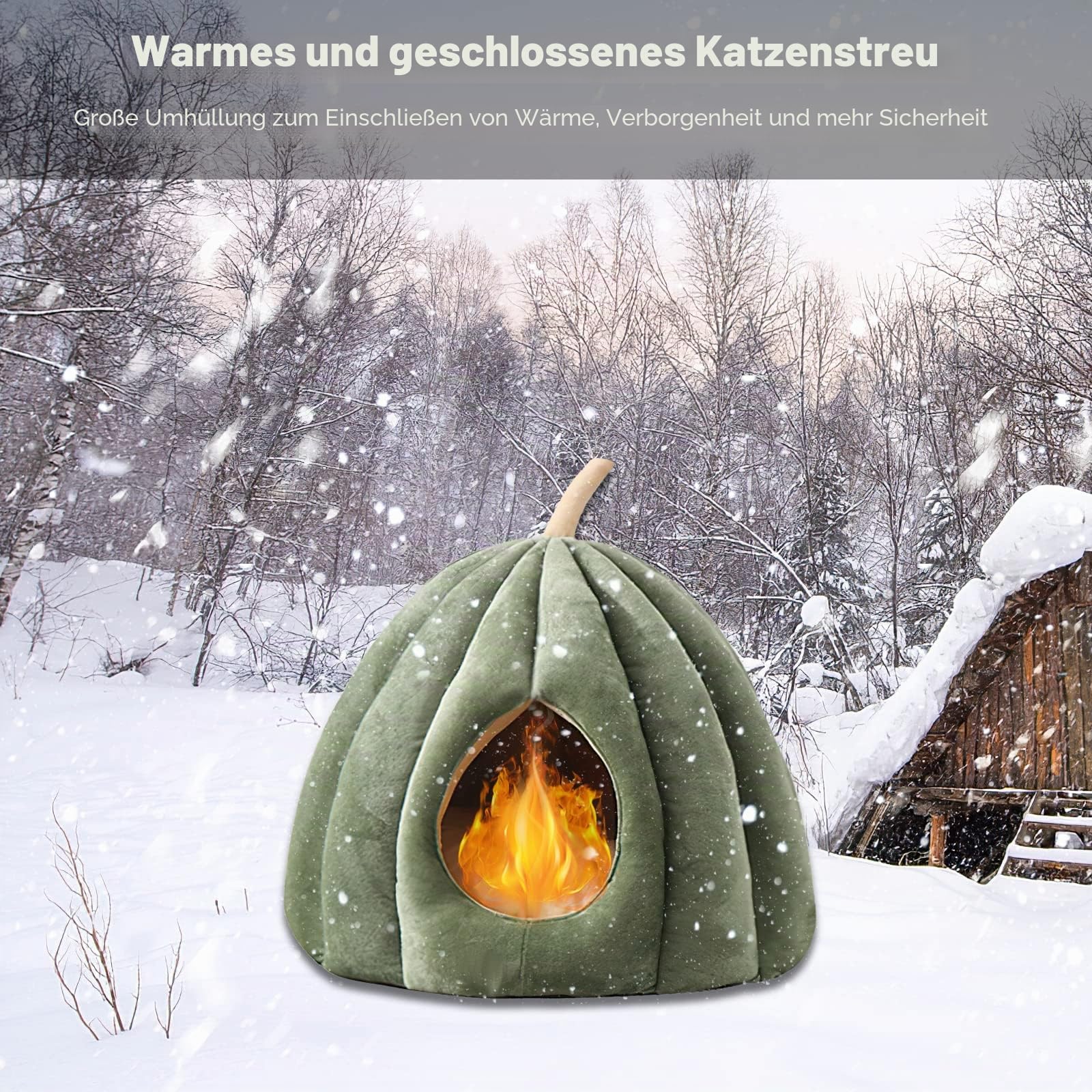 Galatée Haustierhöhlenbett, Katzennest Mit Abnehmbarem, Waschbarem Innenkissen, Weiches Bett Für Kätzchen Und Kleine Haustiere, Superweiches Und Gemütliches Plüschkatzen-Iglu-Höhlenbett（L, Grün