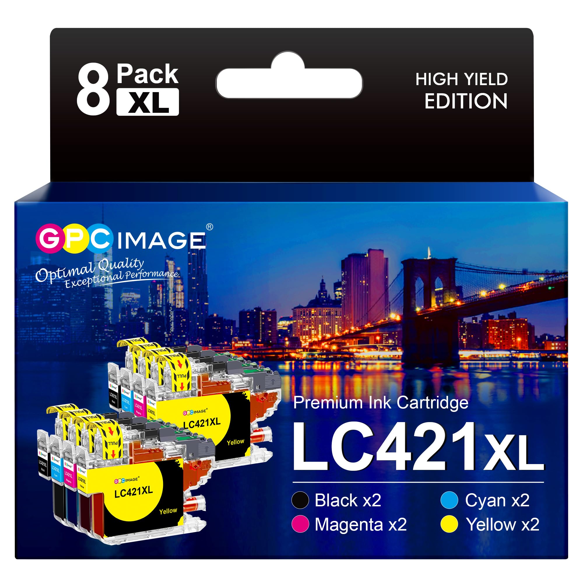 GPC Image 8-Pack LC421XL Cartucce Compatibili per Brother LC421 XL LC-421XL Multipack per DCP-J1050DW DCP-J1140DW DCP-J1800DW MFC-J1010DW (2 Nero, 2 Ciano, 2 Magenta, 2 Giallo)