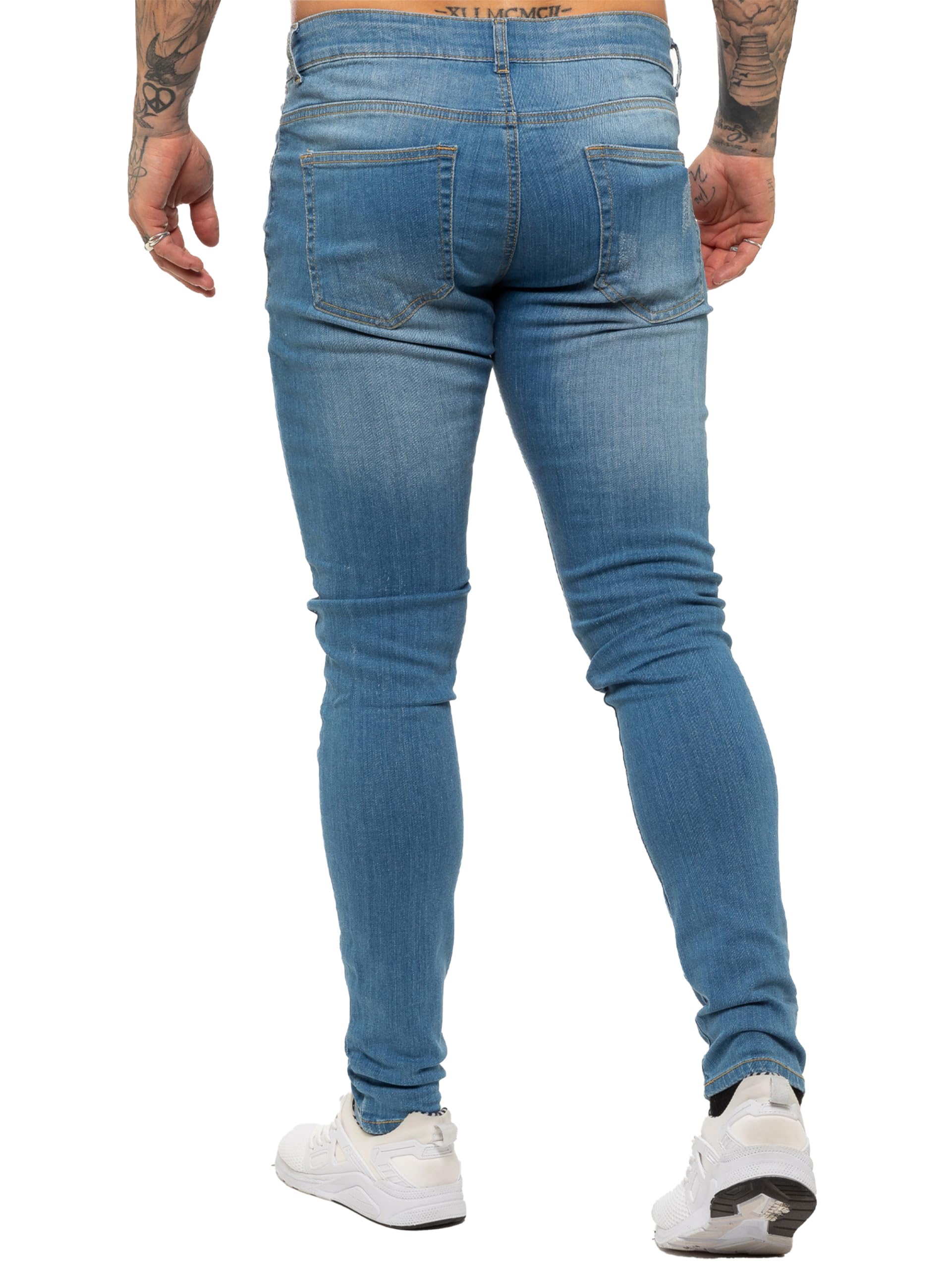 989Zé ENZO Jeans Strappato Uomo Pantaloni Stretch Slim Fit Denim Elastico Casual