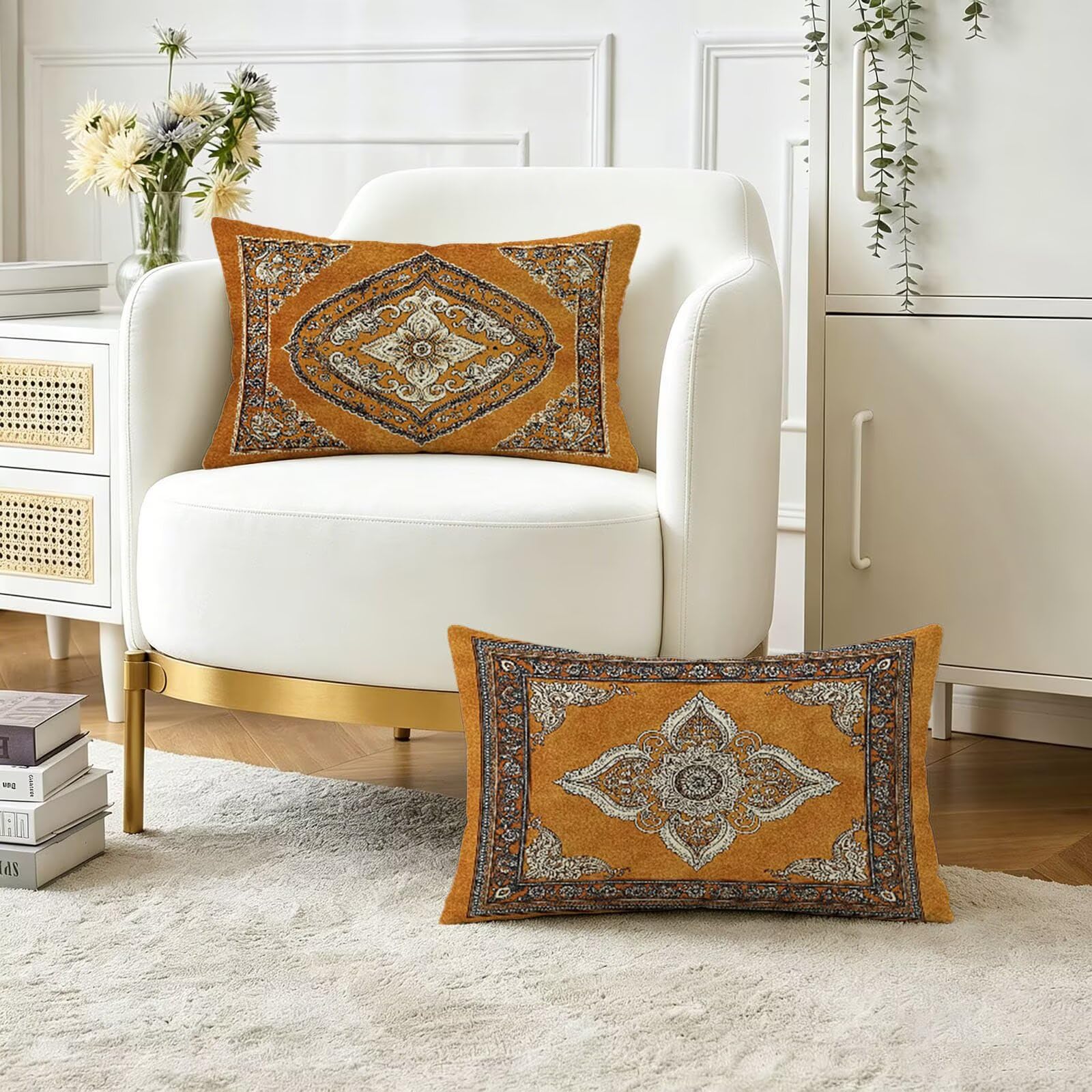 Velours Coussins Canape Decoratif 50x70 cm Orange Éclatant Modèle O-3509