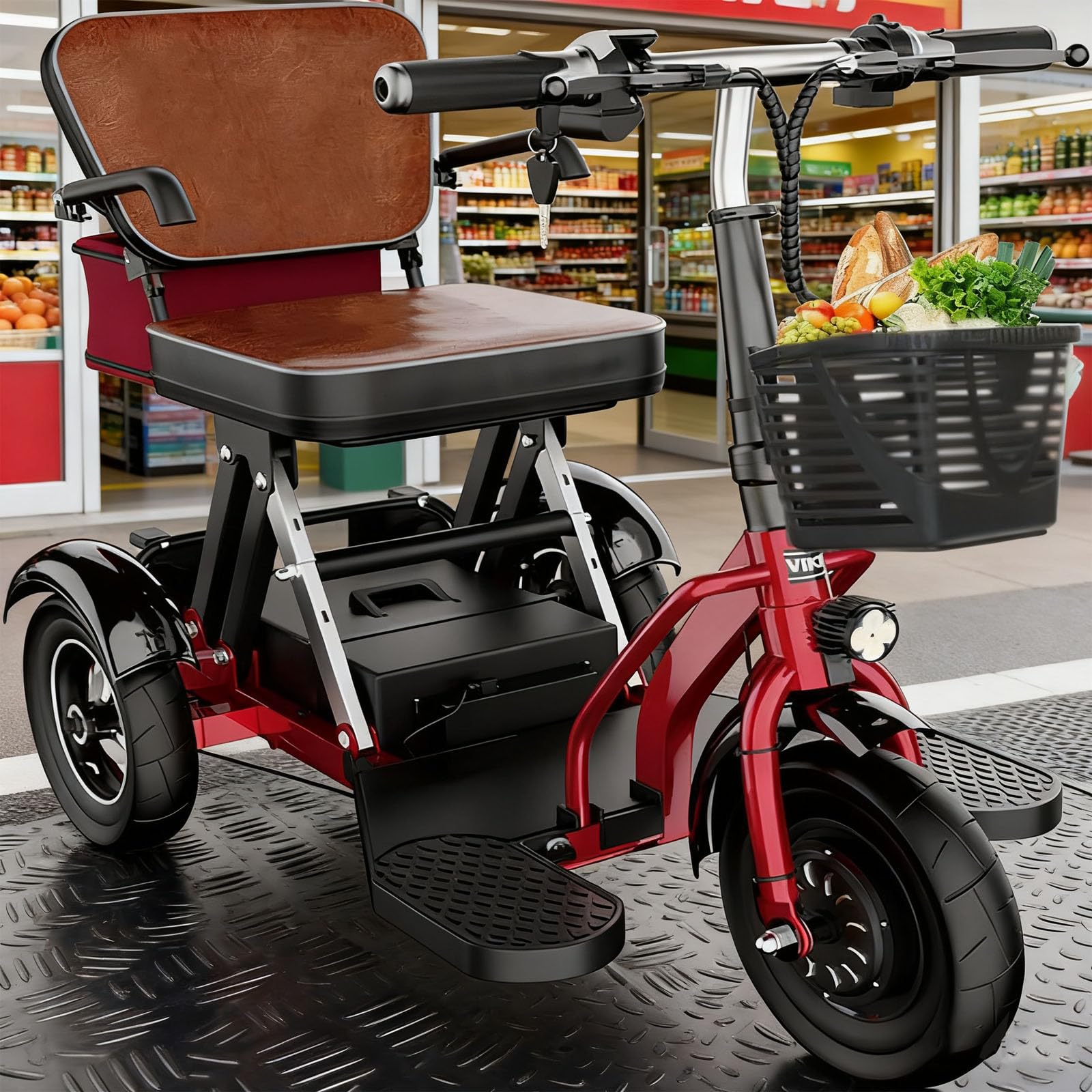 Genérico Scooter De Movilidad Eléctrico para Personas Mayores Plegable De 3 Ruedas con Asiento para Pasajero Incluye Cargador, Cesta Scooter De 3 Ruedas,001,2