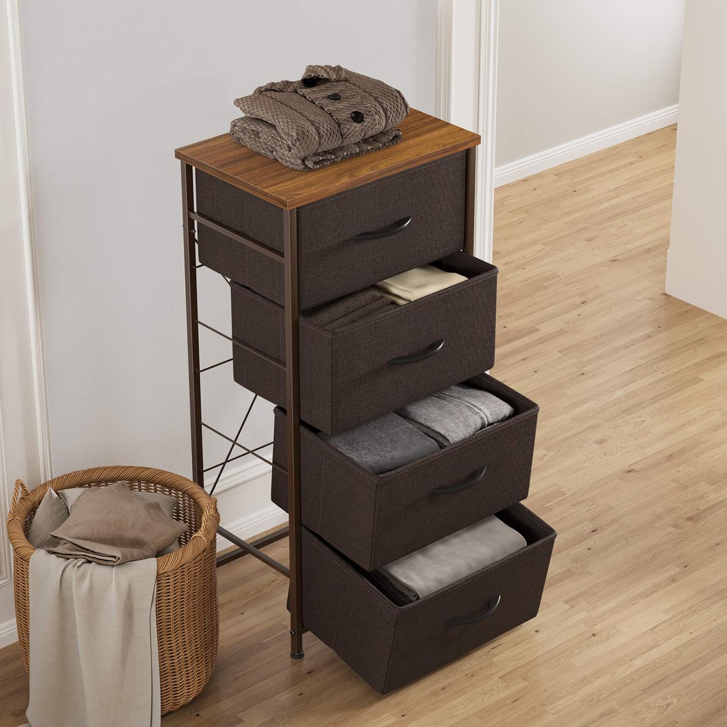 Best Deal CubiCubi Dresser Storage Tower, 4 Drawers Fabric Organizer Unit for Bedroom Hallway Entryway Closets, 16 Small Easy Pull Dresser Clothes Storage with Sturdy Steel Frame Wood Top, Black Grey Exclusive Special CubiCubi Dresser Storage Tower, 4 Drawers Fabric Organizer Unit for Bedroom Hallway Entryway Closets, 16 Small Easy Pull Dresser Clothes Storage with Sturdy Steel Frame Wood Top, Black Grey