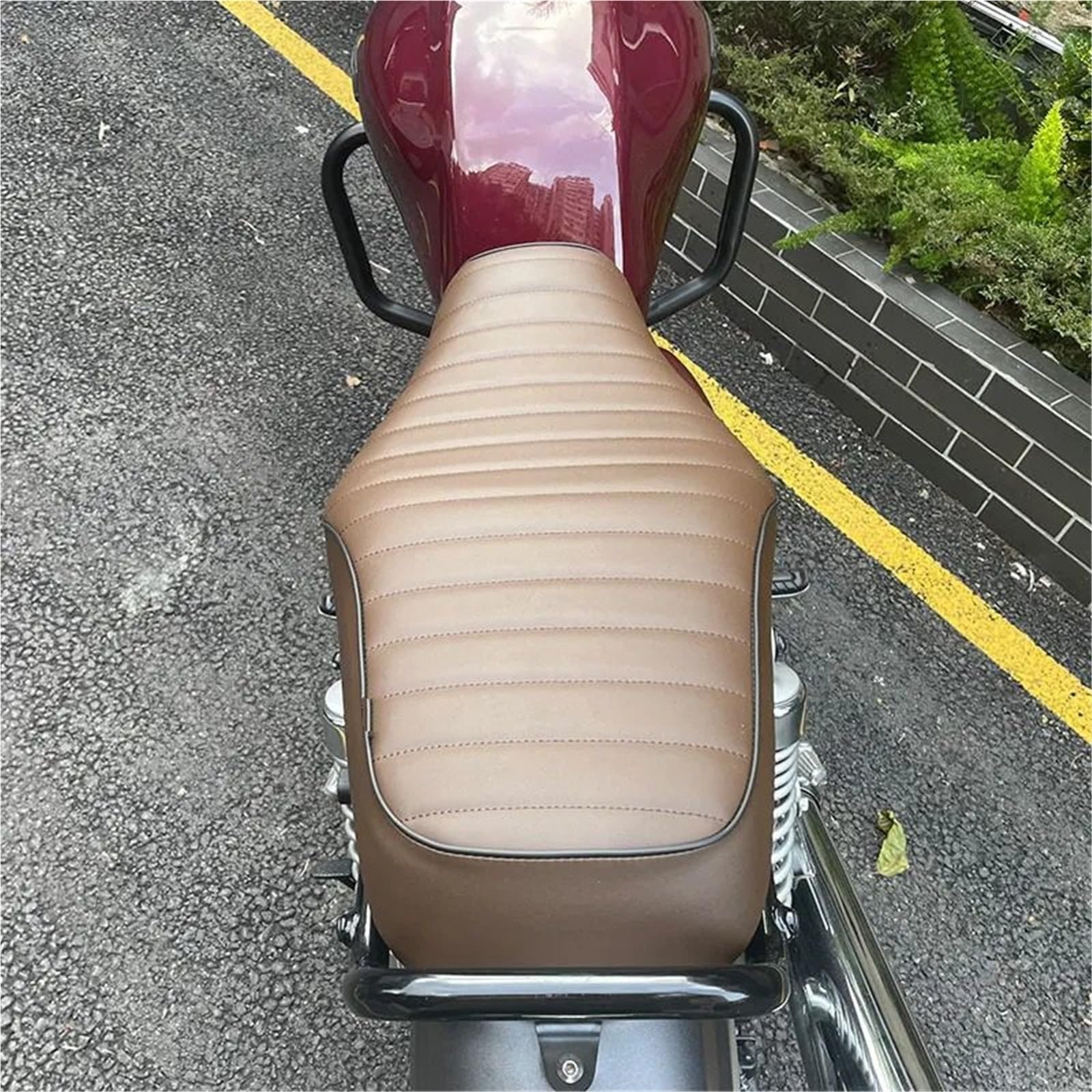 Poduszka Jednoczęściowe poduszki do siedzenia retro pasujące do Honda GB350 2023-2025 akcesoria motocyklowe przedni kierowca tylne pokrycie siedzenia pasażera Motocykl Siedzisko(Brown-Half Rhombic)