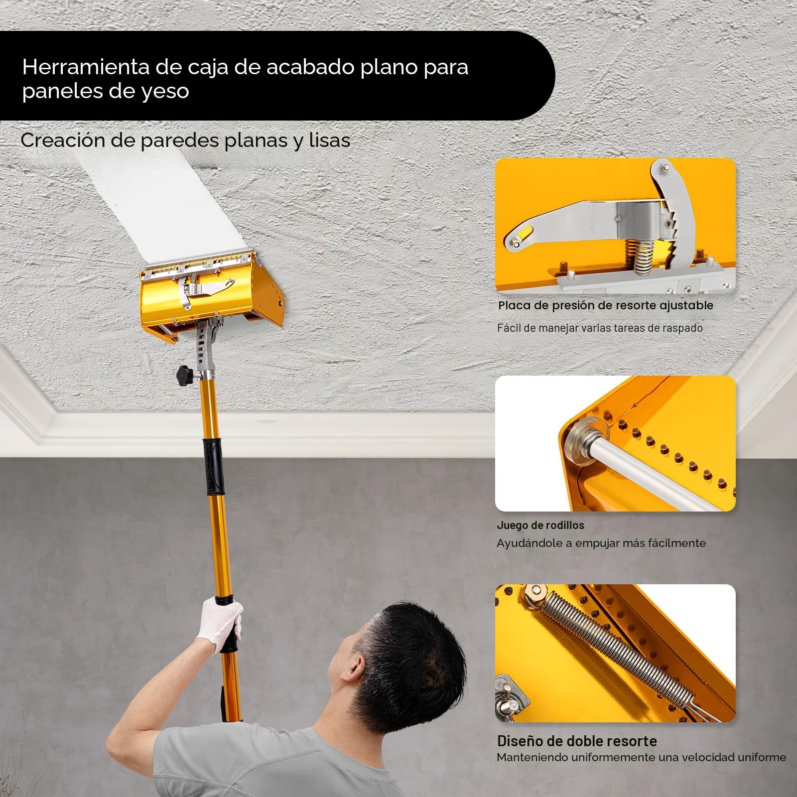Paleta de yeso 90-150 cm mango ajustable Drywall Flat Box Set Drywall Taping Flat Herramienta de mano para aplicar masilla en paredes o techos