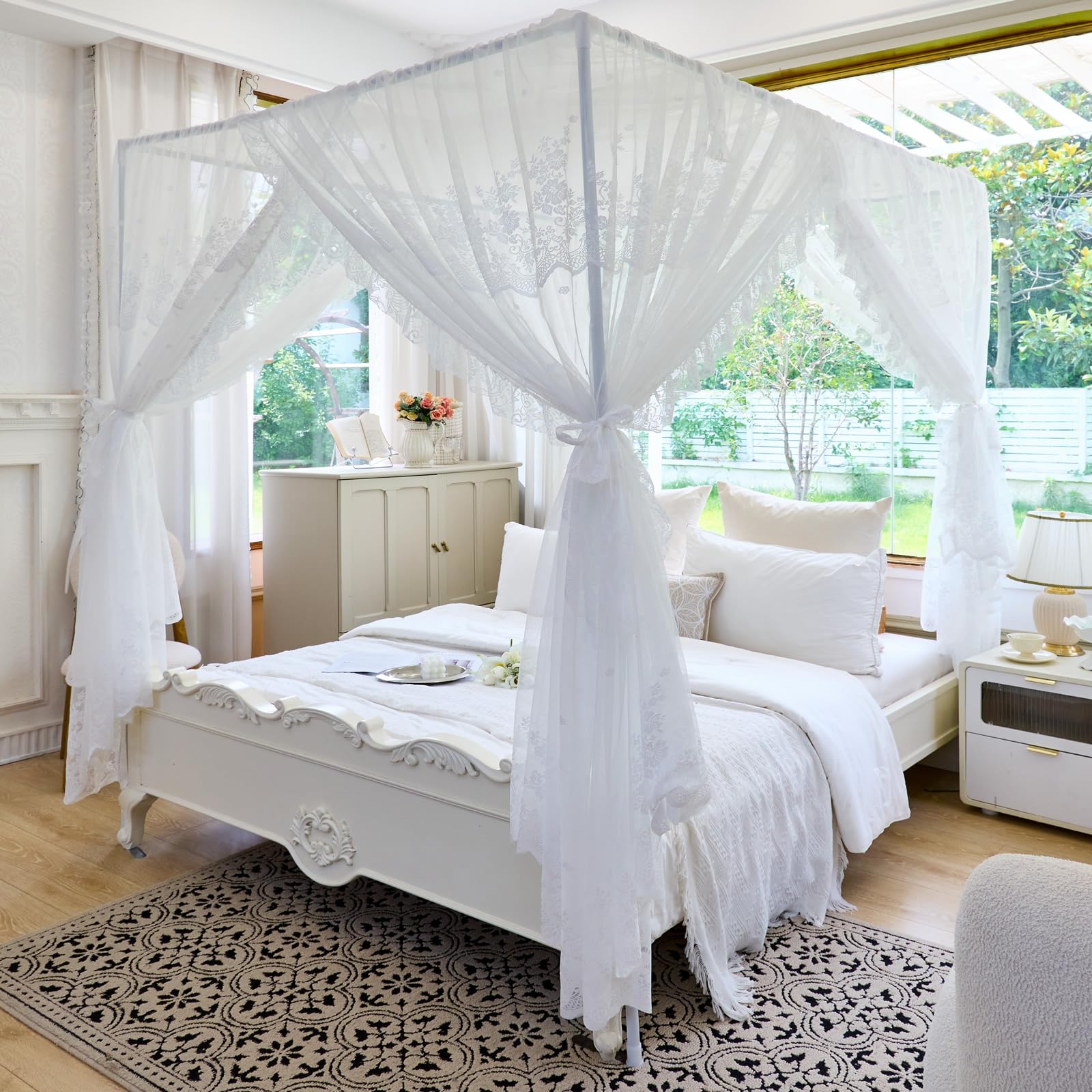 Amazon.com: AIKASY Elegant Lace Princess 4-Poster Bed Canopy