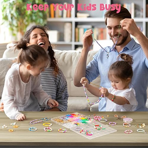 Miniatura 19 de Gionlion - Kit de cuentas de arcilla para hacer pulseras, paquete de 2 cajas de cuentas de letras, separadoras y dijes para hacer joyas de amistad